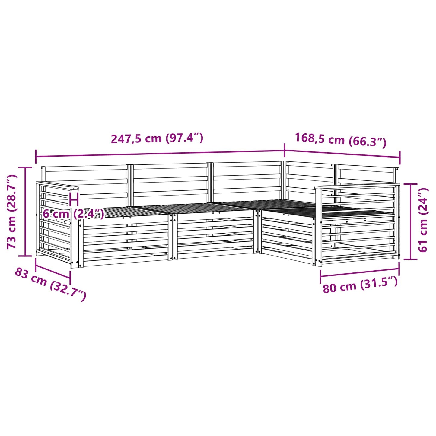 Utendørs sofa-sett 4 pcs Naturlig vidaXL