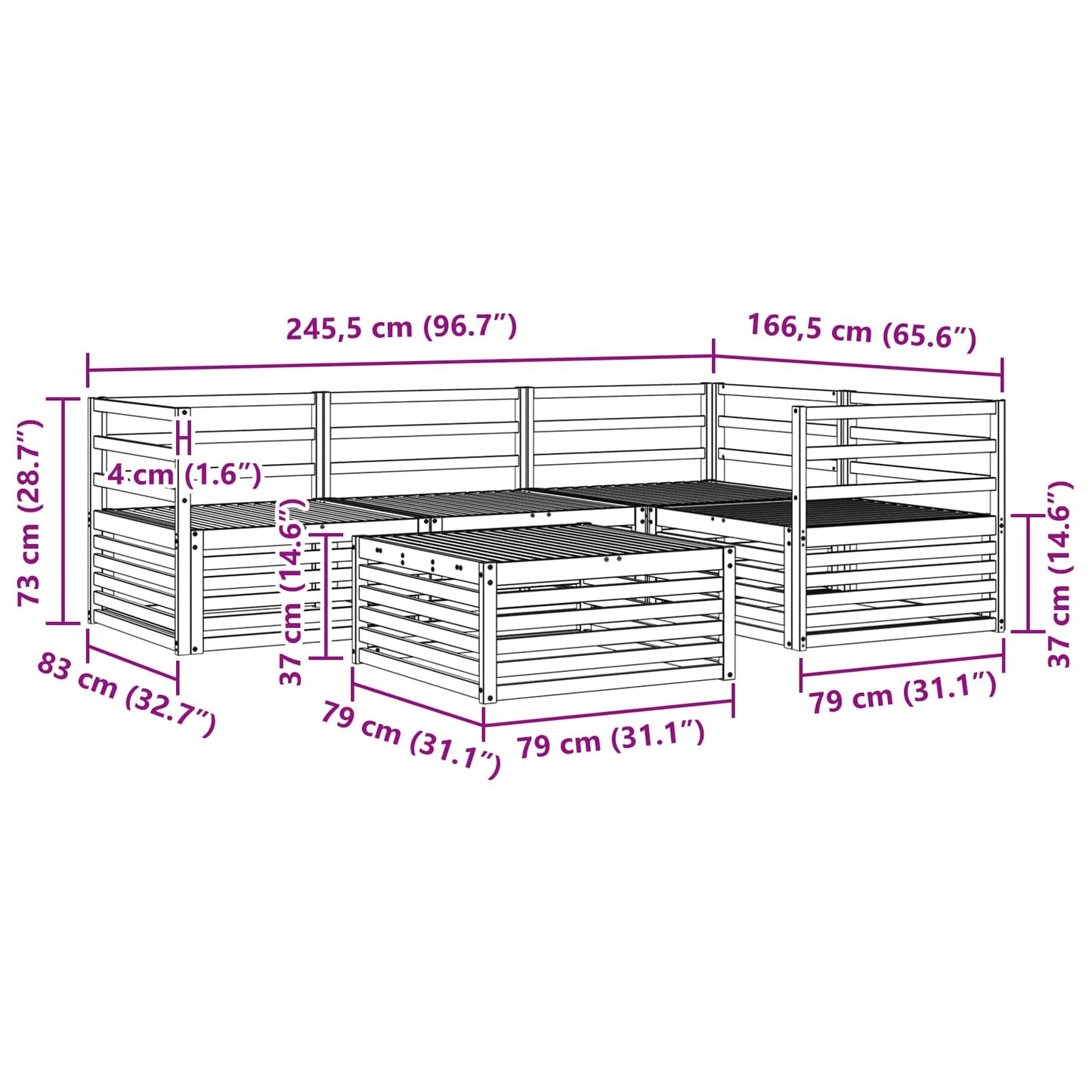 Utendørs sofa-sett 5 pcs Naturlig Solid akasietre vidaXL