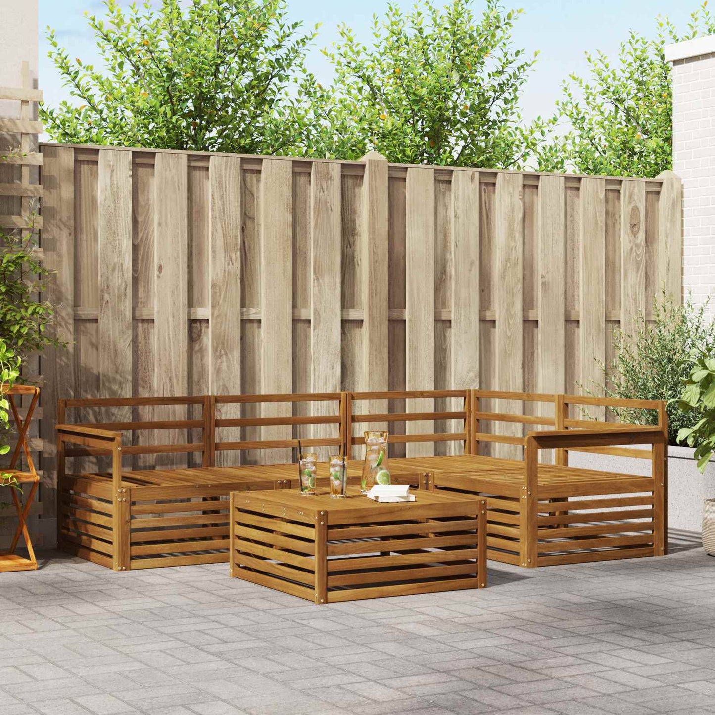 Utendørs sofa-sett 5 pcs Naturlig Solid akasietre vidaXL