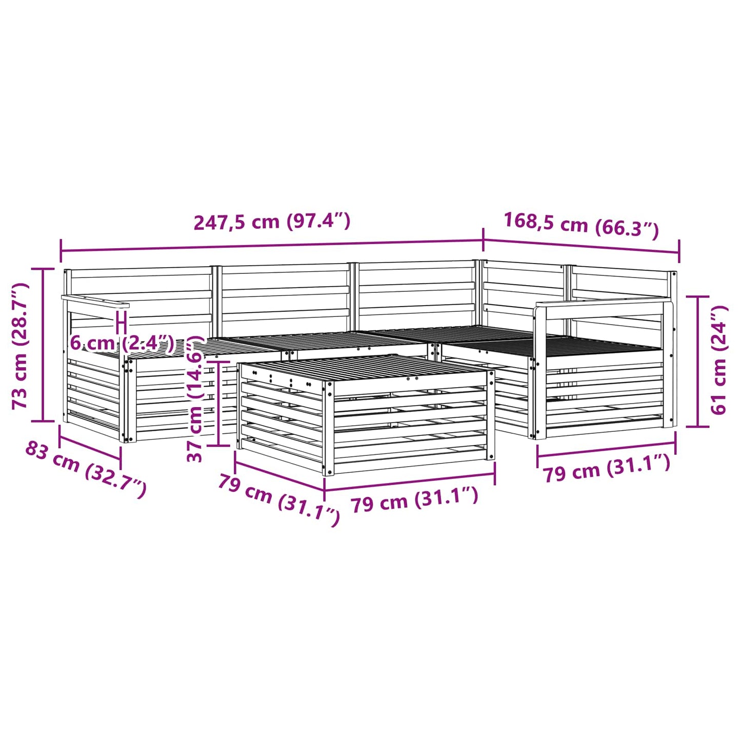 Utendørs sofa-sett 5 pcs Naturlig Solid akasietre vidaXL