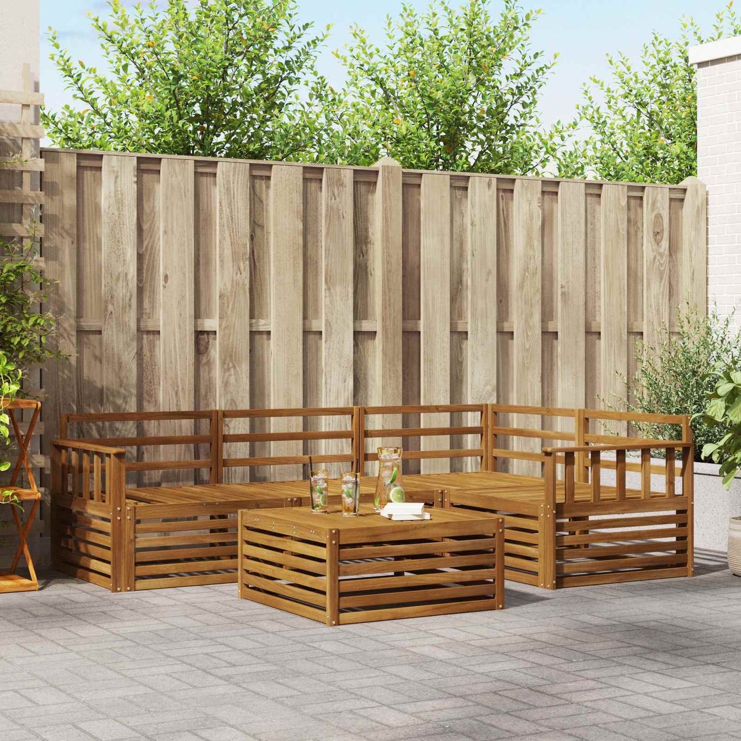 Utendørs sofa-sett 5 pcs Naturlig Solid akasietre vidaXL