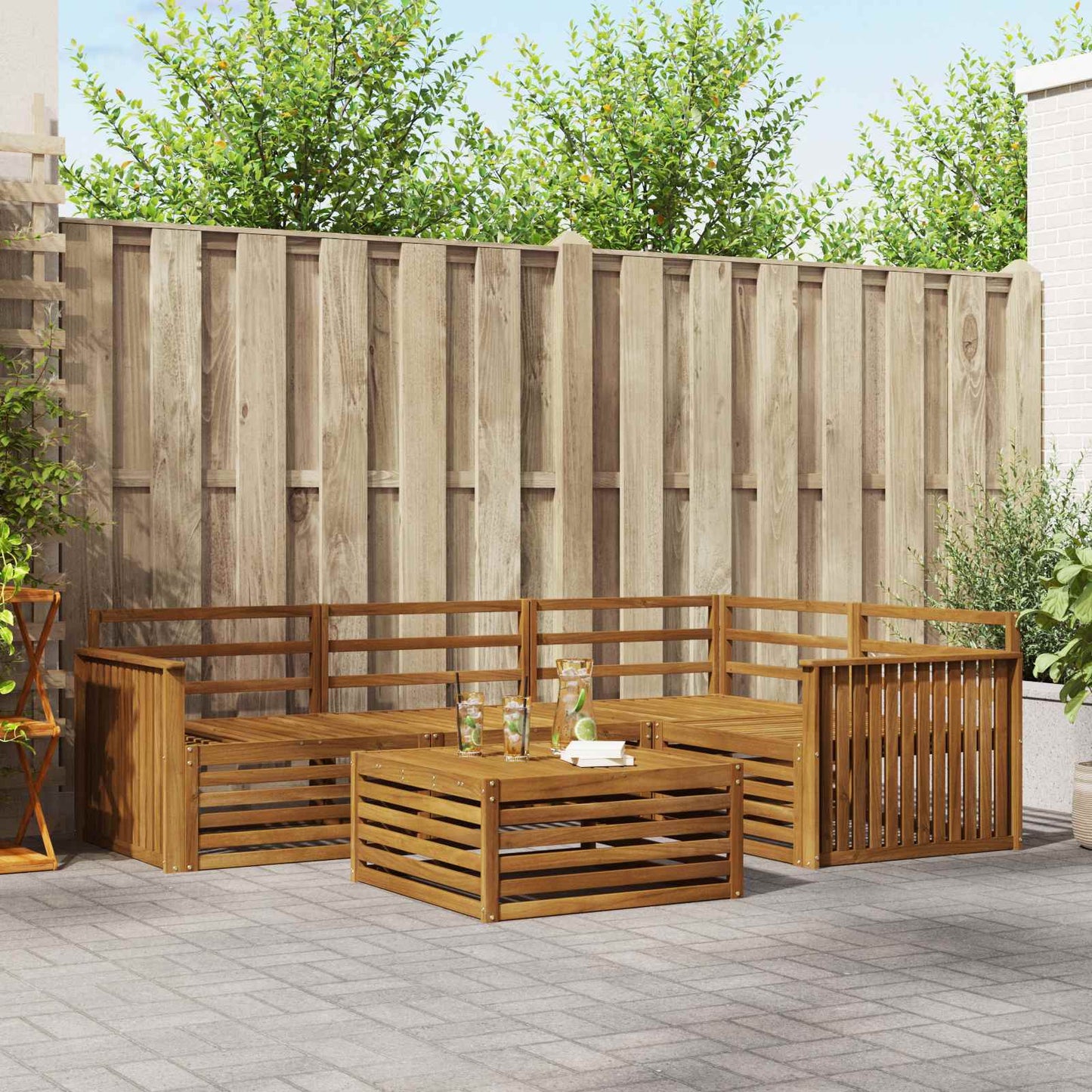 Utendørs sofa-sett 5 pcs Naturlig Solid akasietre vidaXL