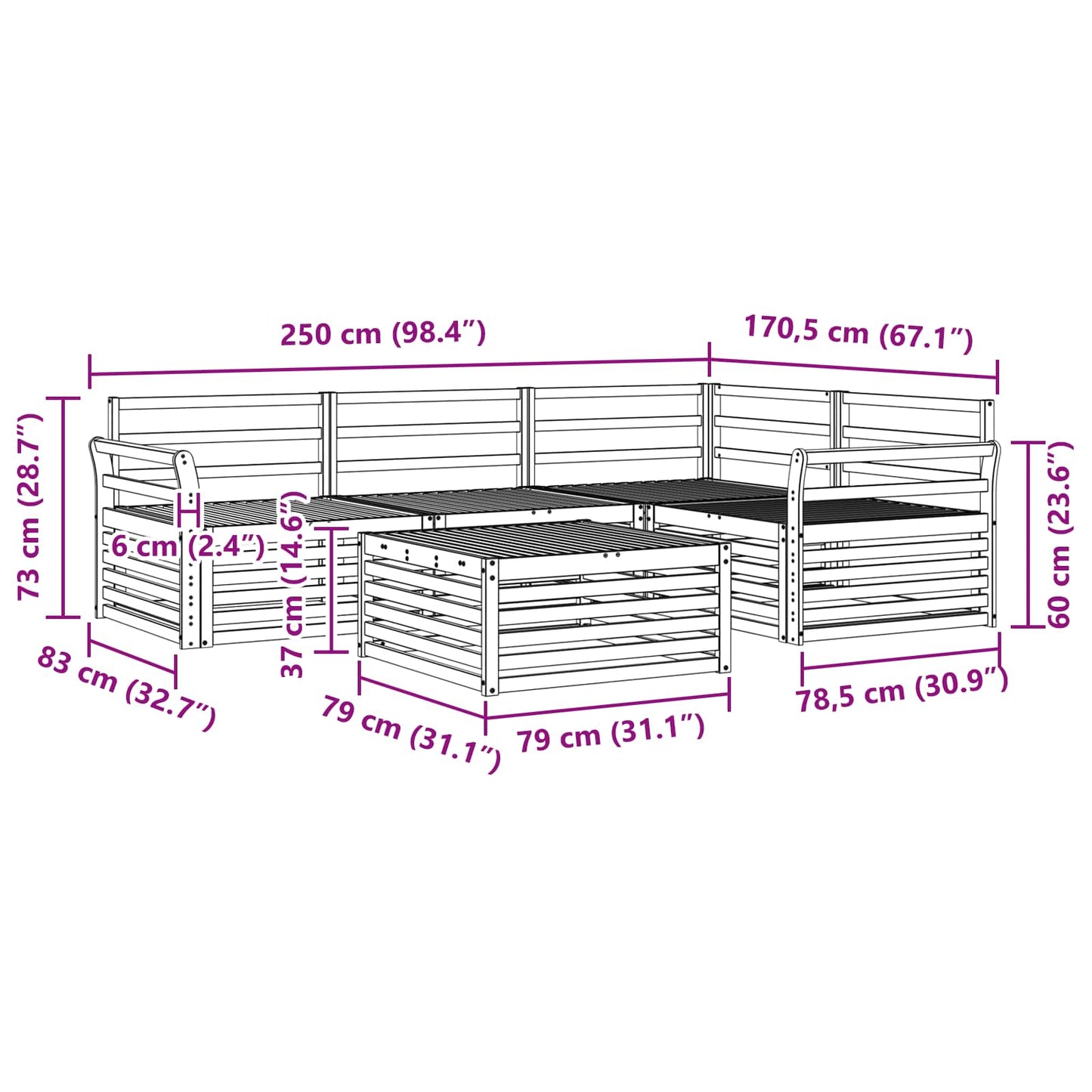 Utendørs sofa-sett 5 pcs Naturlig Solid akasietre vidaXL