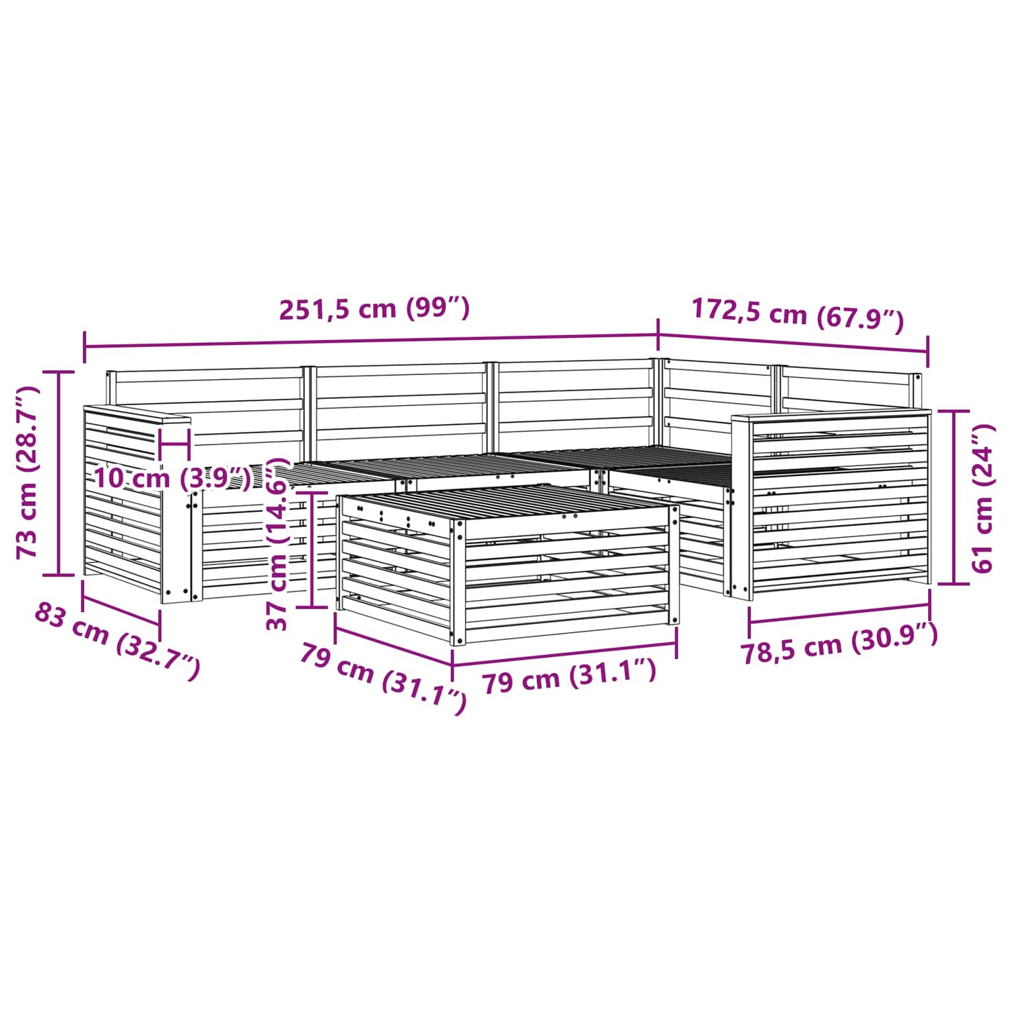 Utendørs sofa-sett 5 pcs Naturlig Solid akasietre vidaXL