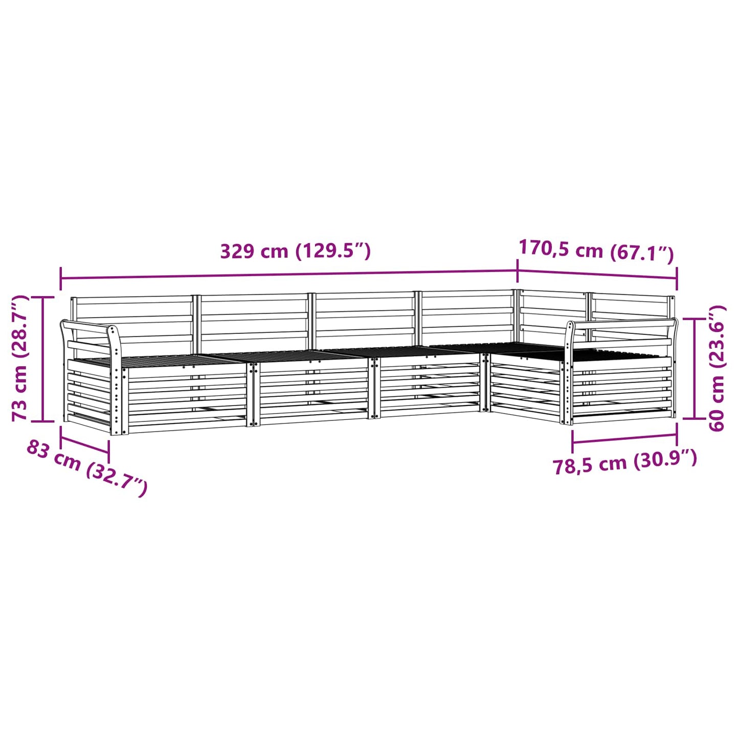 Utendørs sofa-sett 5 pcs Naturlig Solid akasietre vidaXL