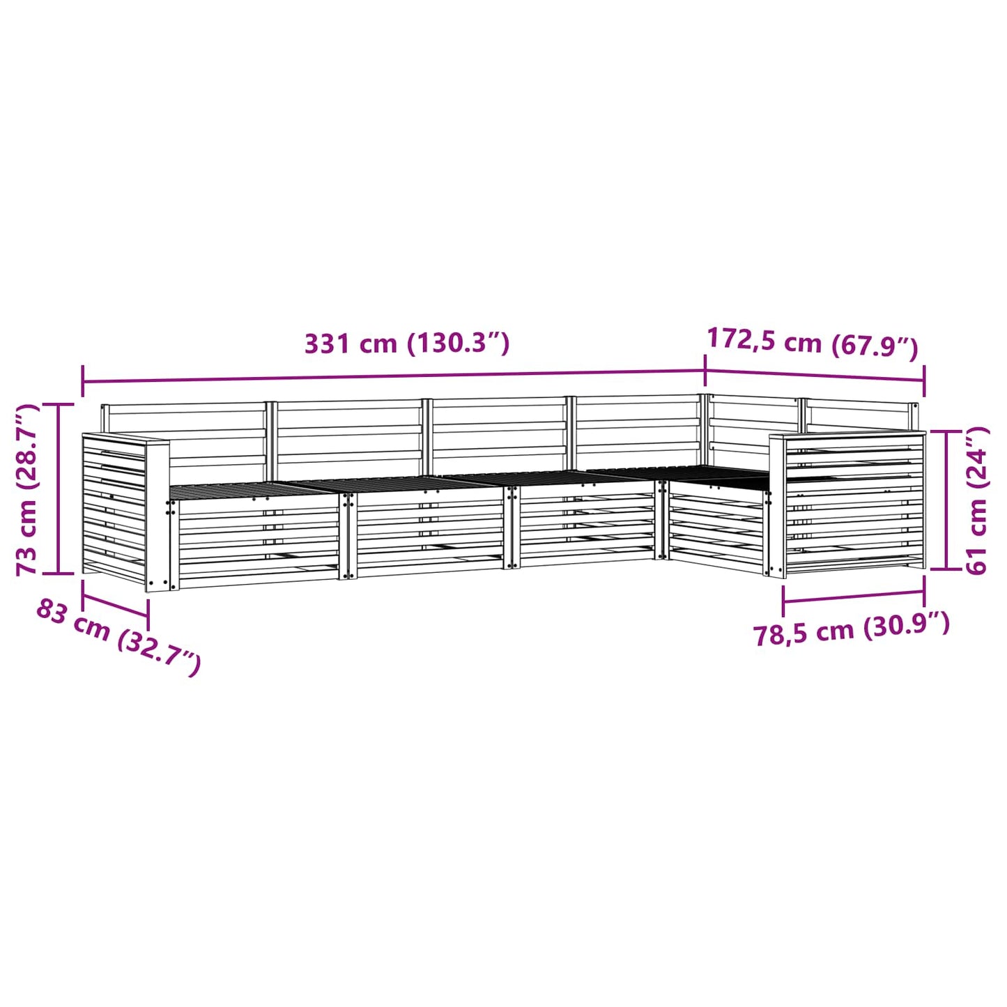 Utendørs sofa-sett 5 pcs Naturlig Solid akasietre vidaXL