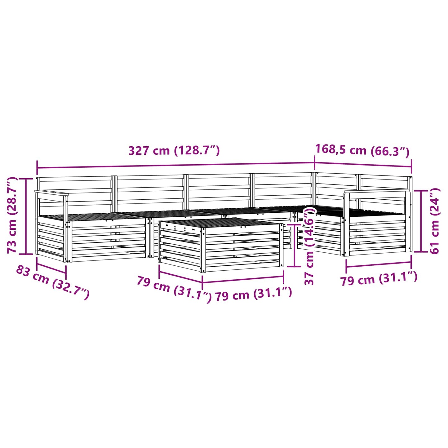 Utendørs sofa-sett 6 pcs Naturlig Solid akasietre vidaXL