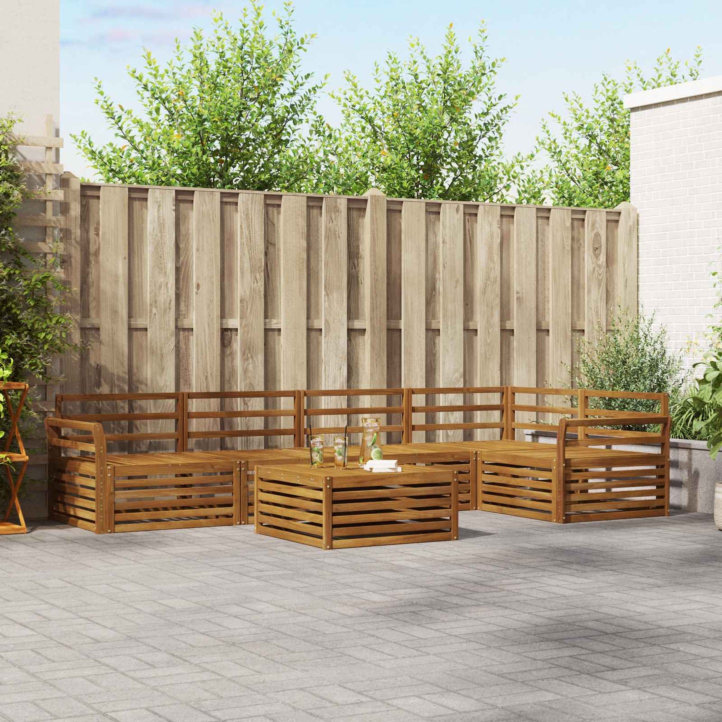 Utendørs sofa-sett 6 pcs Naturlig Solid akasietre vidaXL