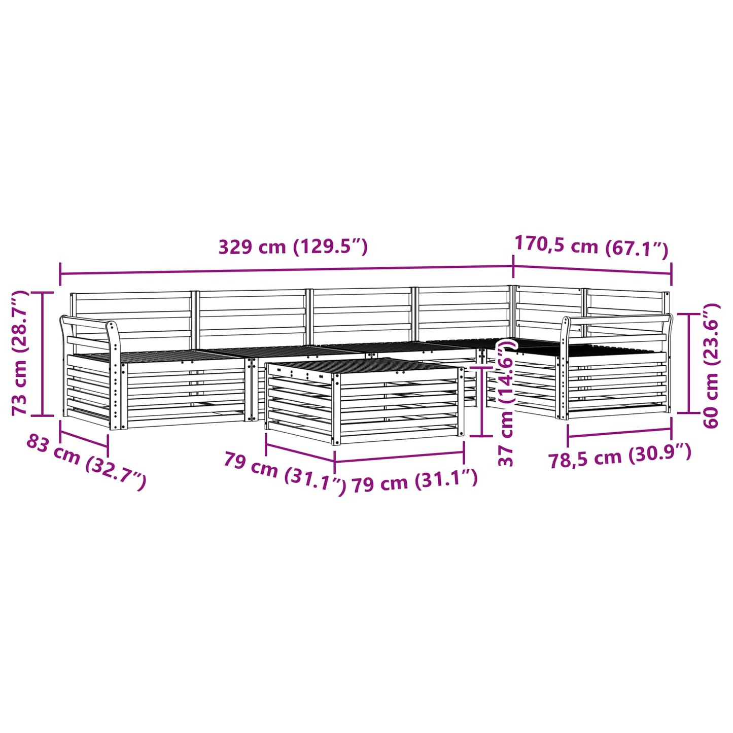 Utendørs sofa-sett 6 pcs Naturlig Solid akasietre vidaXL