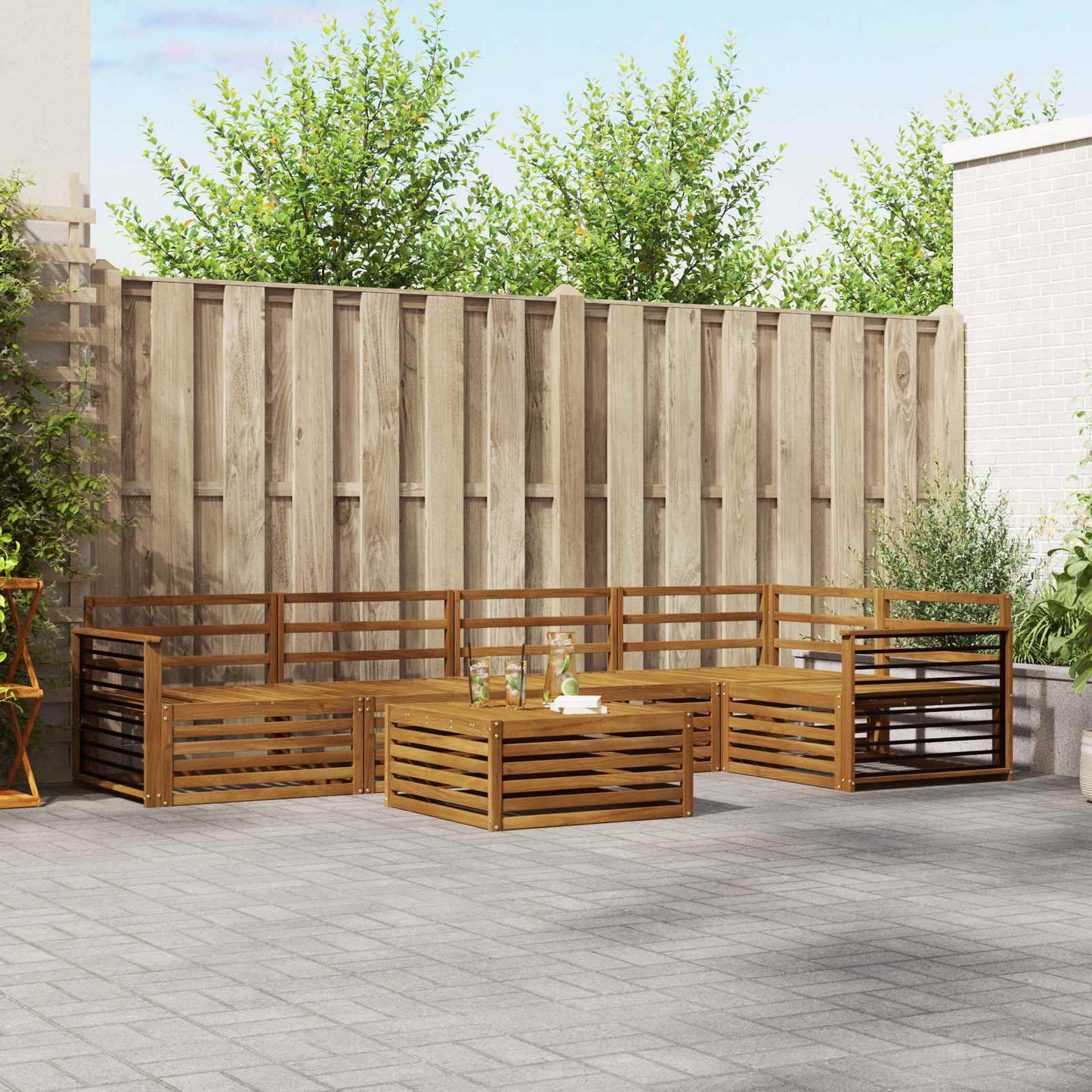 Utendørs sofa-sett 6 pcs Naturlig Solid akasietre vidaXL