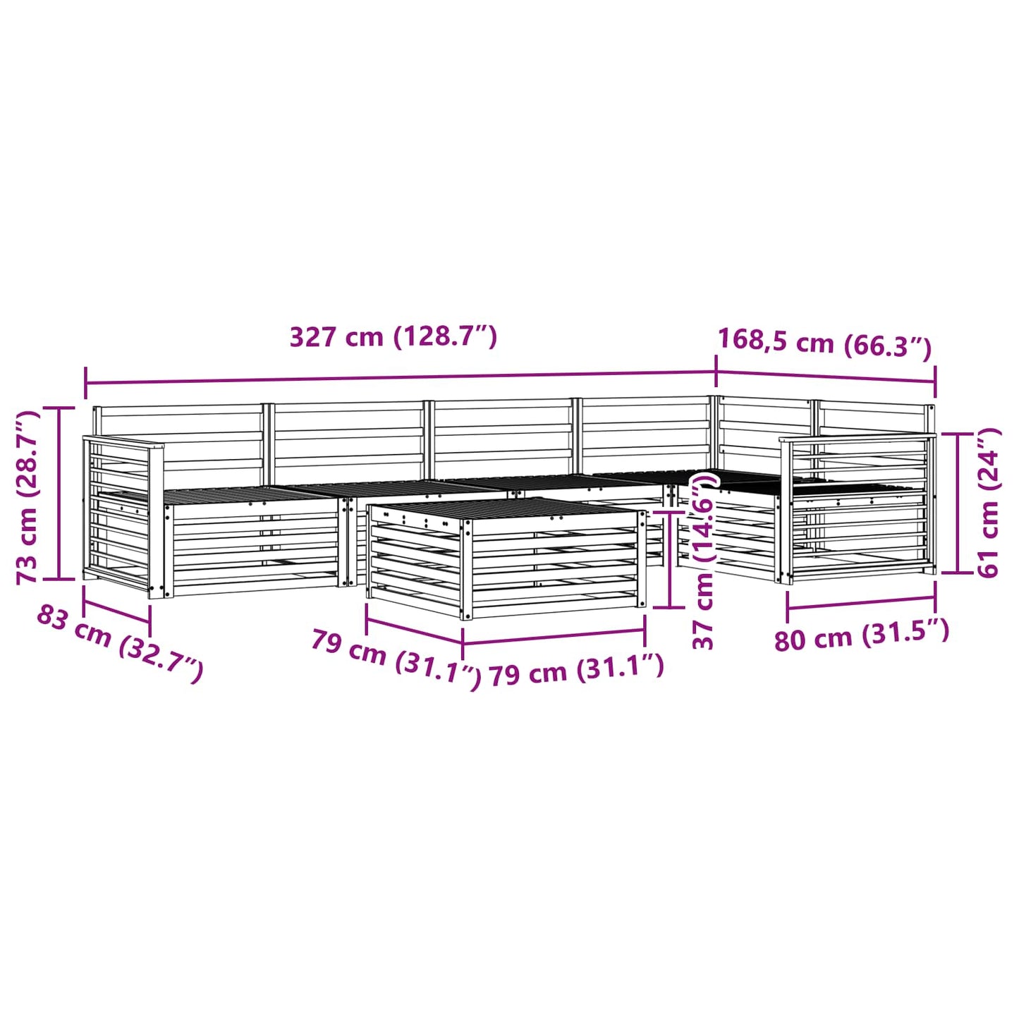 Utendørs sofa-sett 6 pcs Naturlig Solid akasietre vidaXL