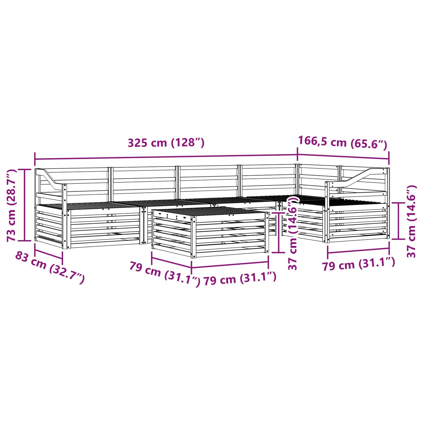 Utendørs sofa-sett 6 pcs Naturlig Solid akasietre vidaXL