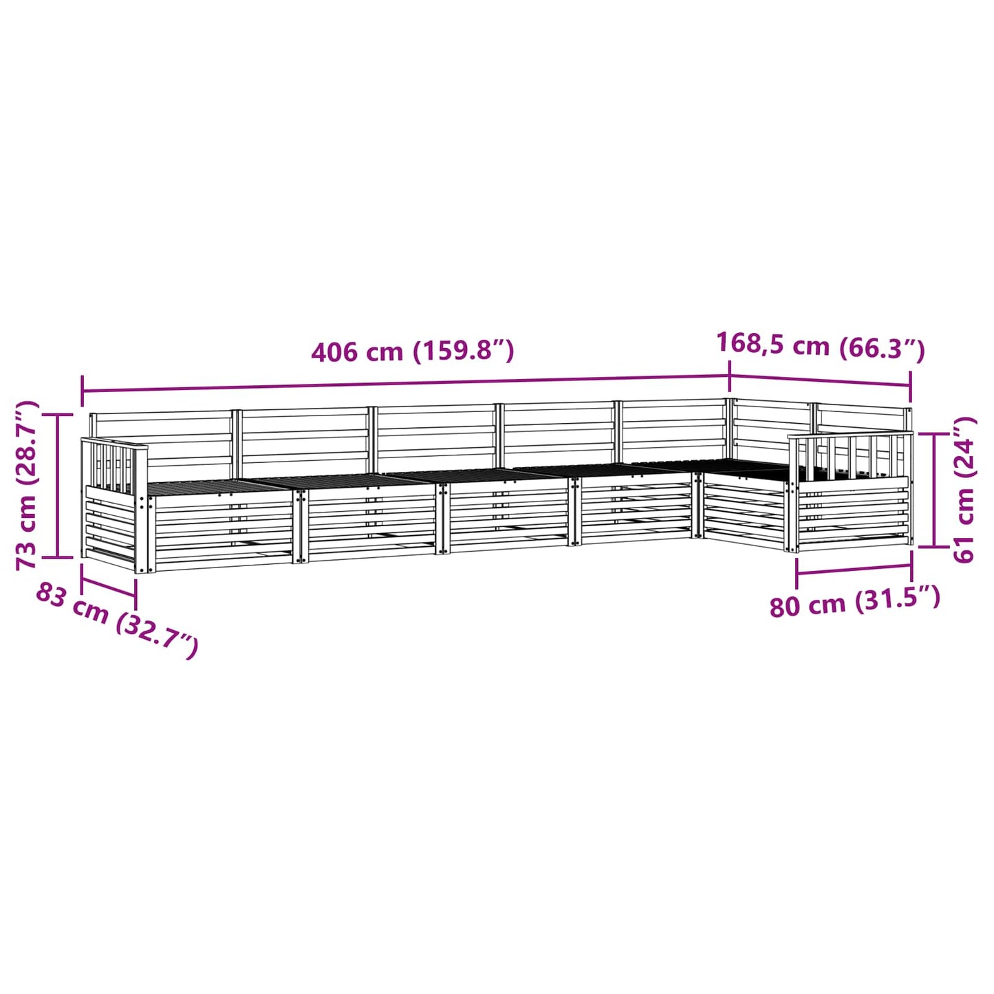Utendørs sofa-sett 6 pcs Naturlig Solid akasietre