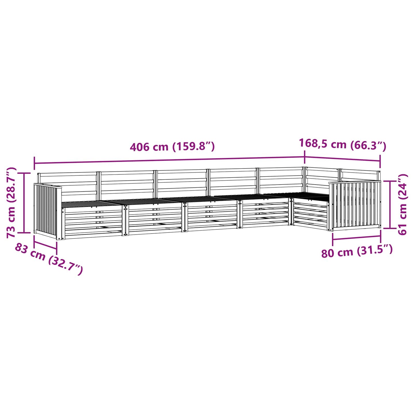 Utendørs sofa-sett 6 pcs Naturlig Solid akasietre