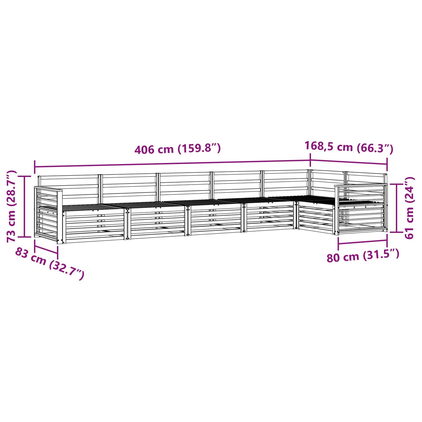 Utendørs sofa-sett 6 pcs Naturlig Solid akasietre