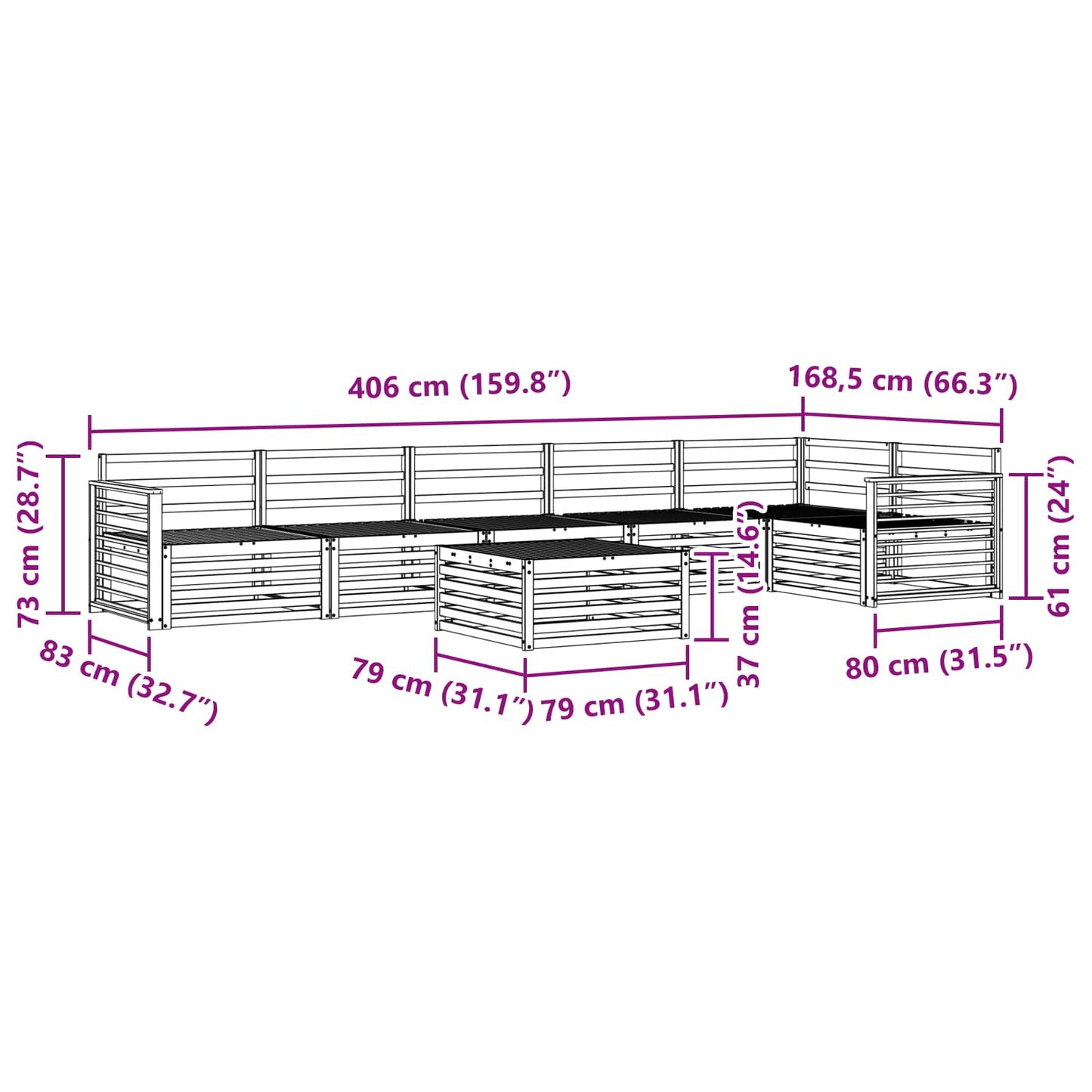 Utendørs sofa-sett 7 pcs Naturlig Solid akasietre