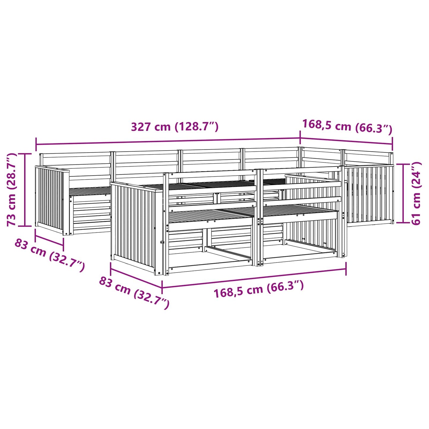 Utendørs sofa-sett 7 pcs Naturlig vidaXL
