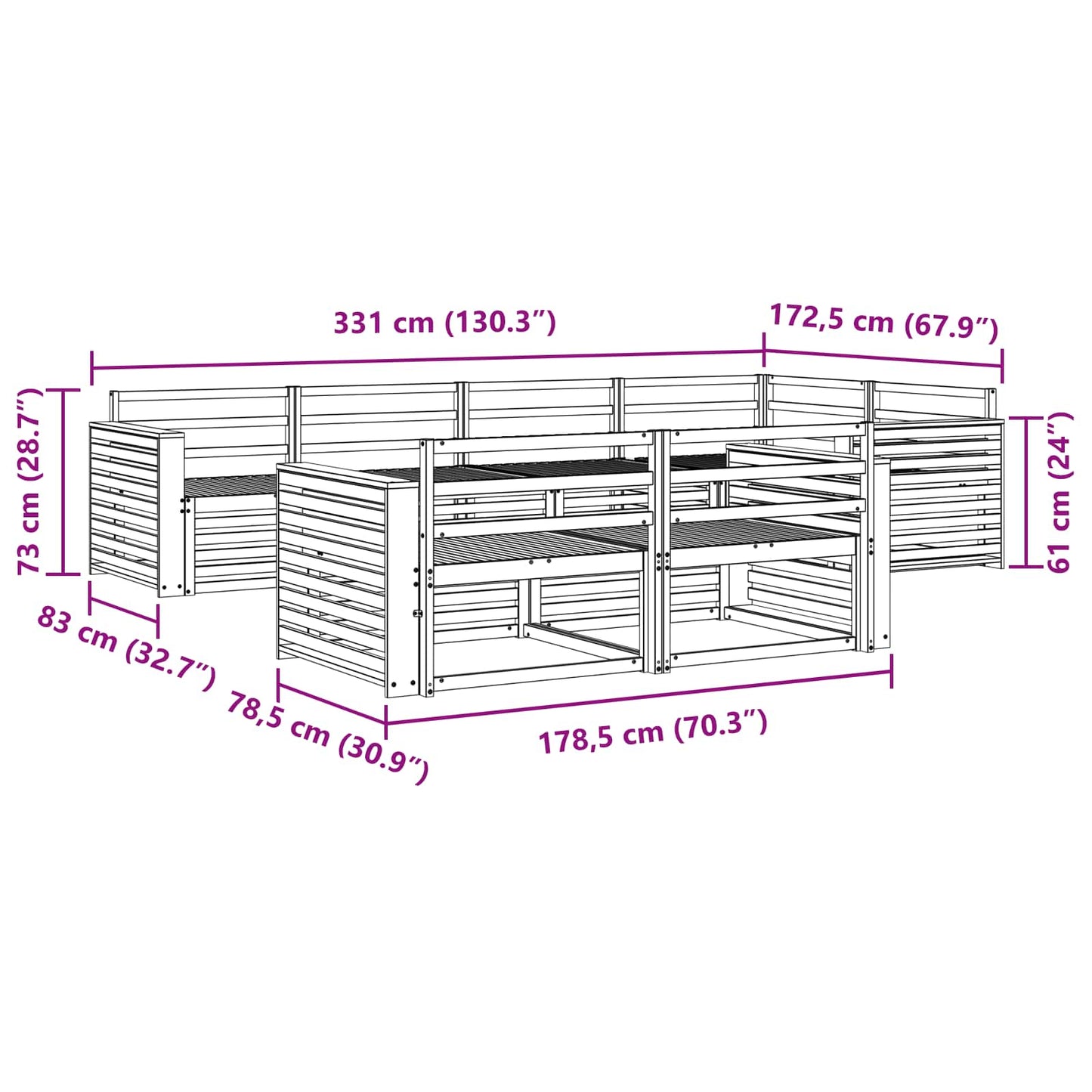 Utendørs sofa-sett 7 pcs Naturlig vidaXL