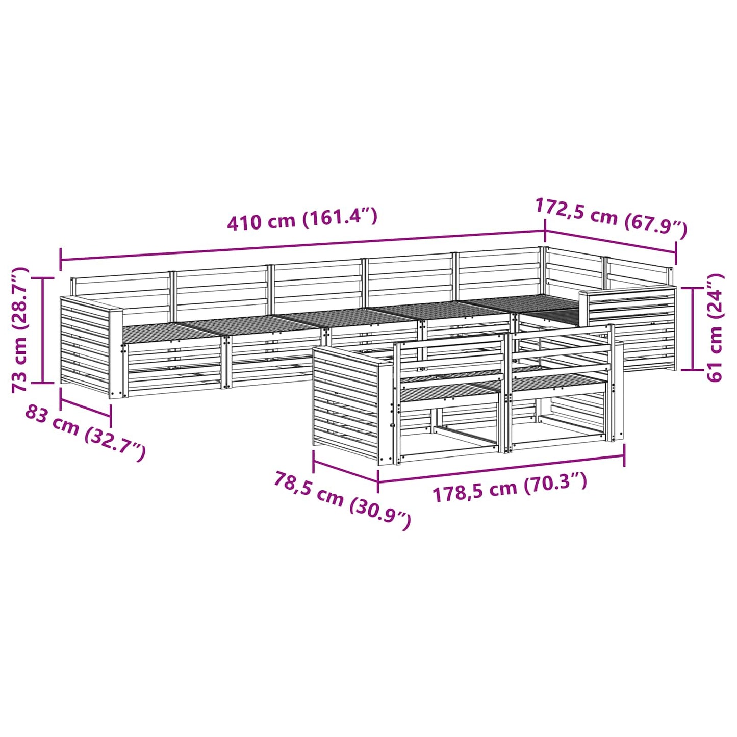 Utendørs sofa-sett 8 pcs Naturlig Solid akasietre