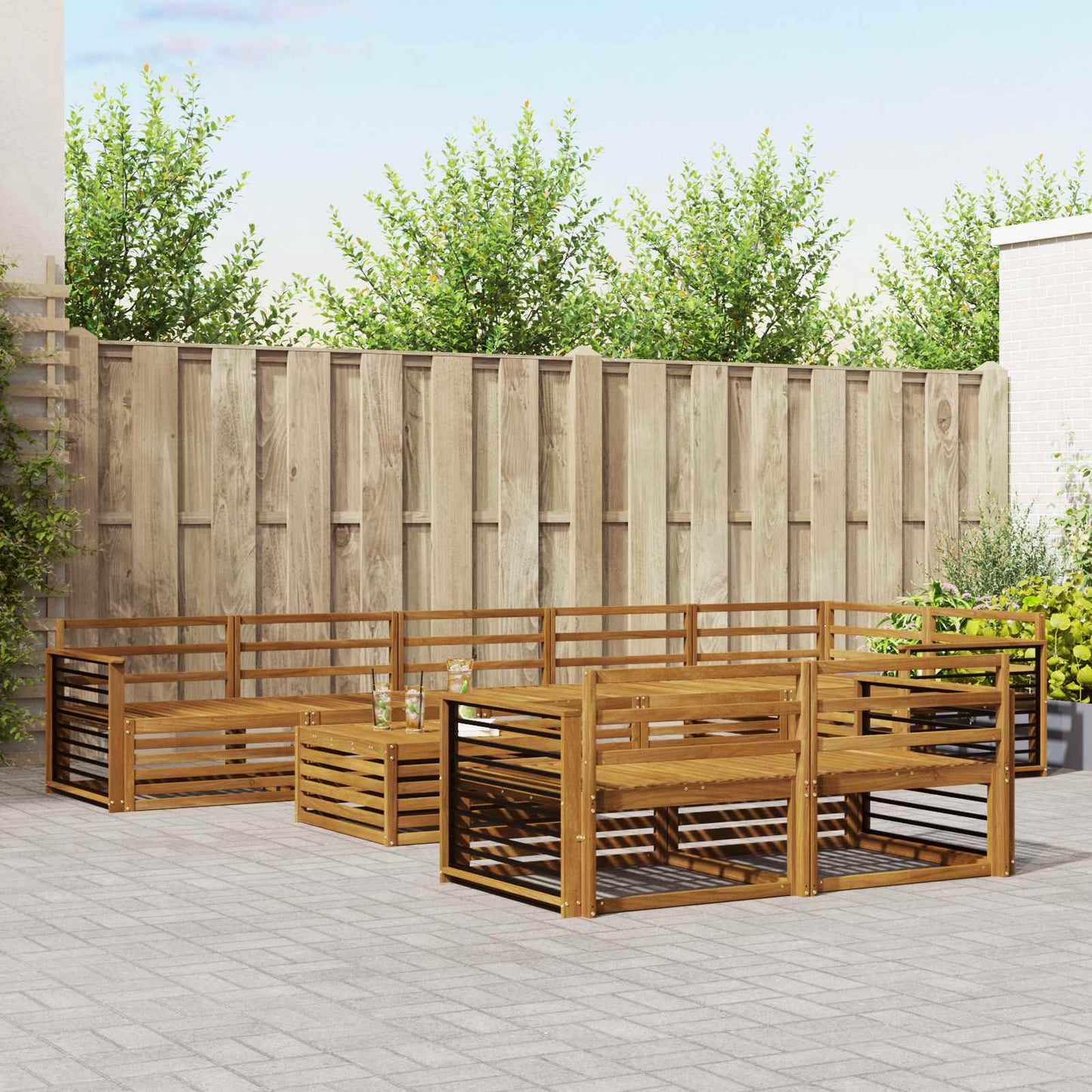 Utendørs sofa-sett 9 pcs Naturlig Solid akasietre
