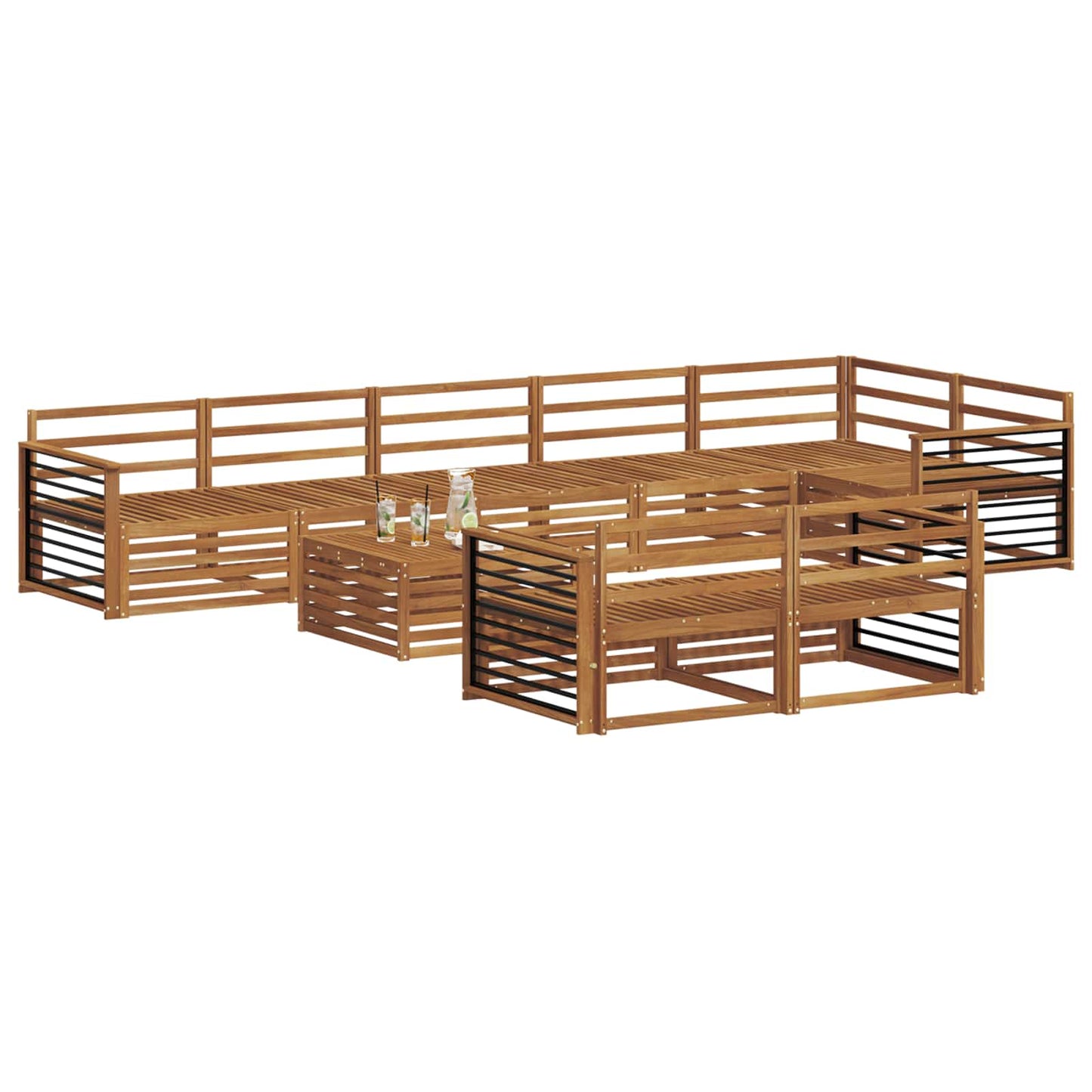 Utendørs sofa-sett 9 pcs Naturlig Solid akasietre