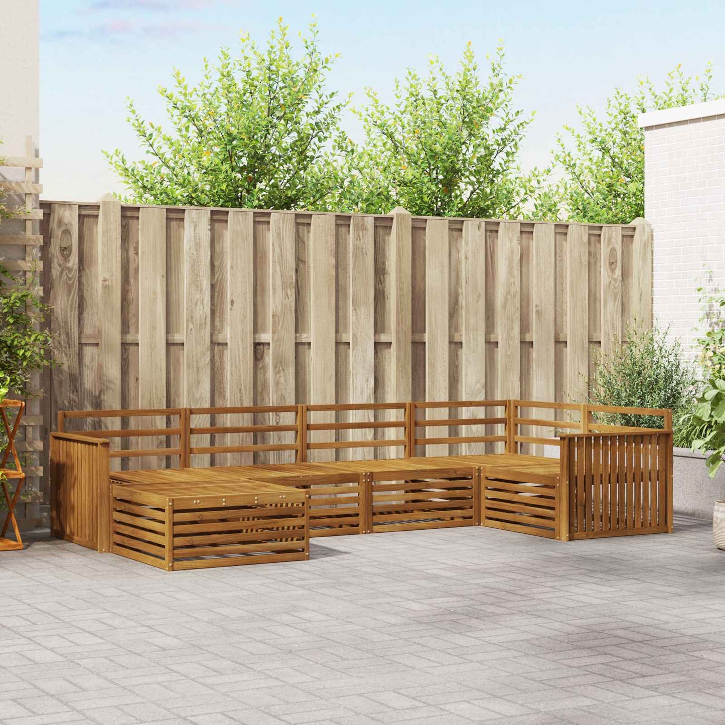 Utendørs sofa-sett 6 pcs Naturlig Solid akasietre