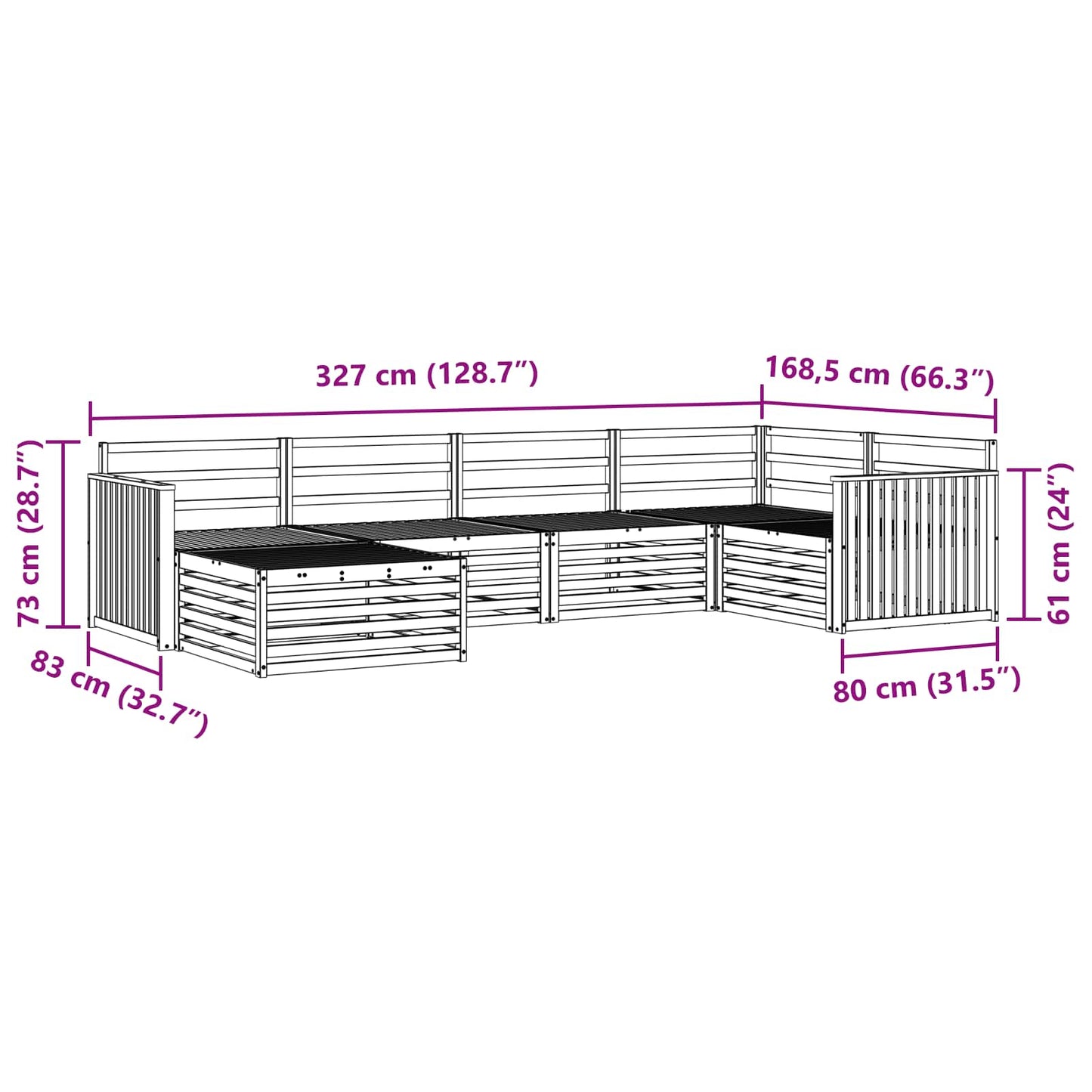 Utendørs sofa-sett 6 pcs Naturlig Solid akasietre