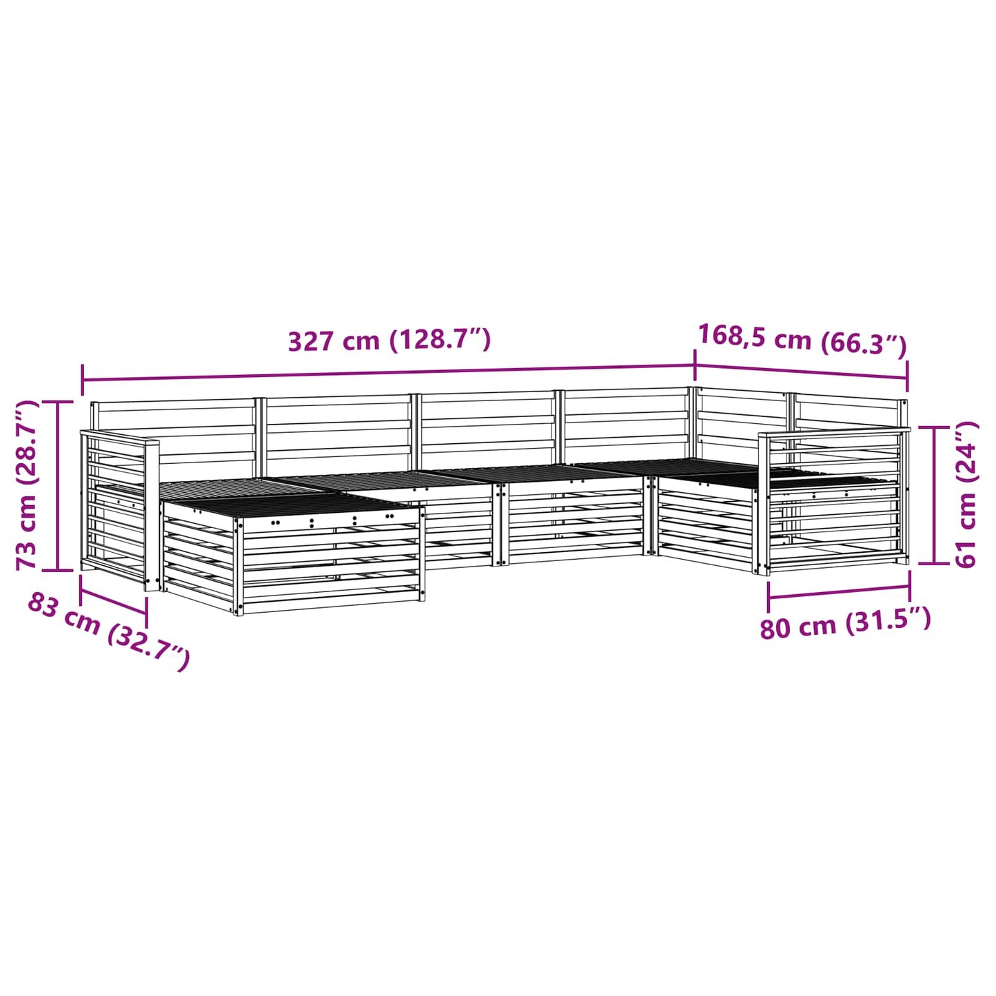 Utendørs sofa-sett 6 pcs Naturlig