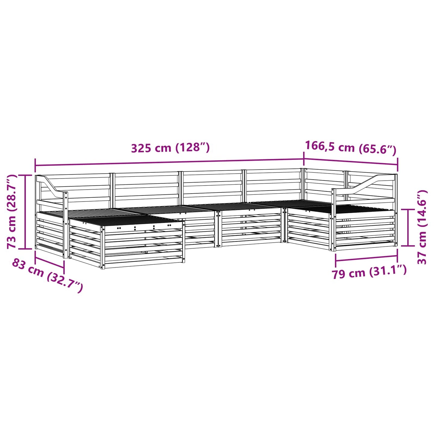 Utendørs sofa-sett 6 pcs Naturlig