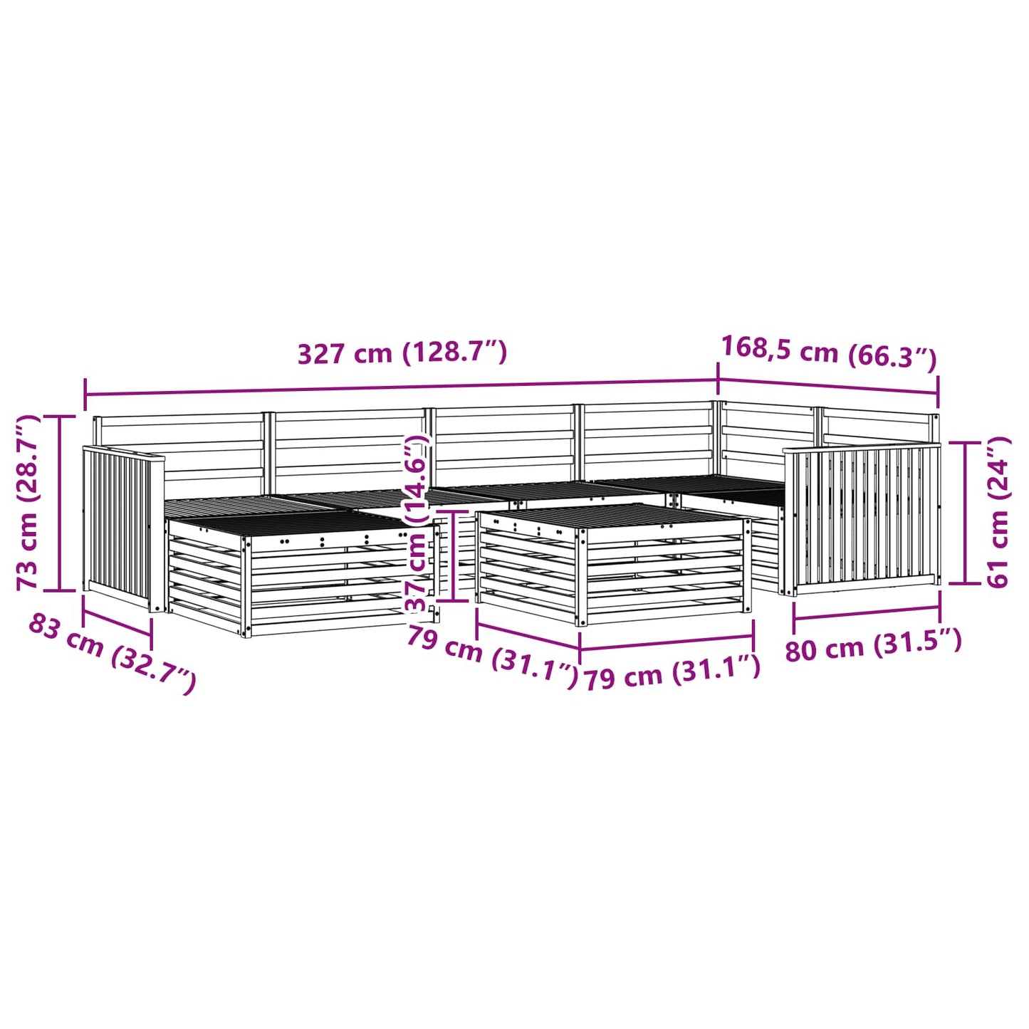 Utendørs sofa-sett 7 pcs Naturlig vidaXL