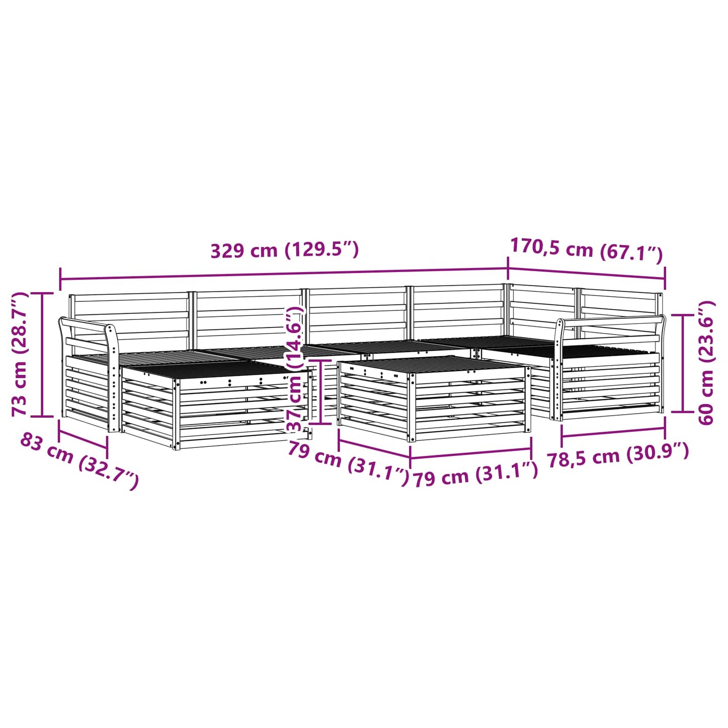 Utendørs sofa-sett 7 pcs Naturlig vidaXL