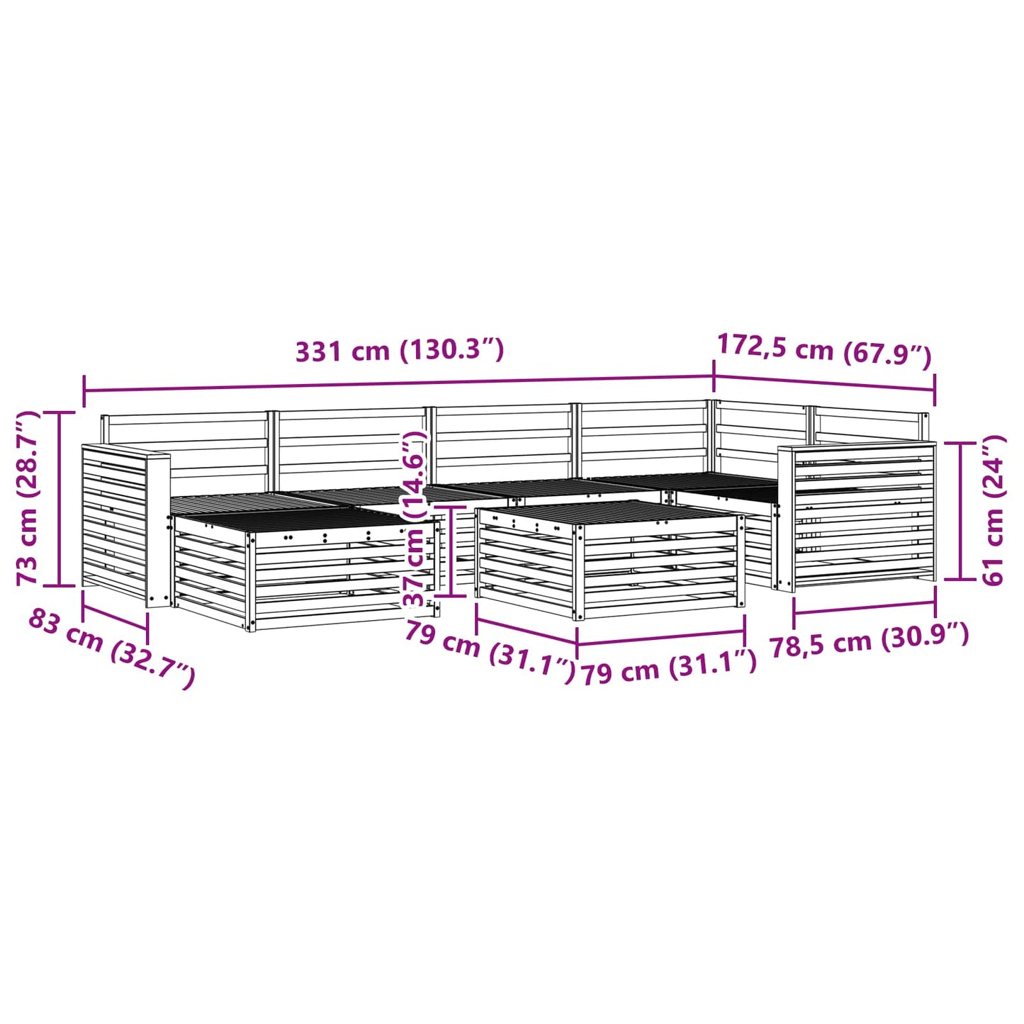Utendørs sofa-sett 7 pcs Naturlig vidaXL