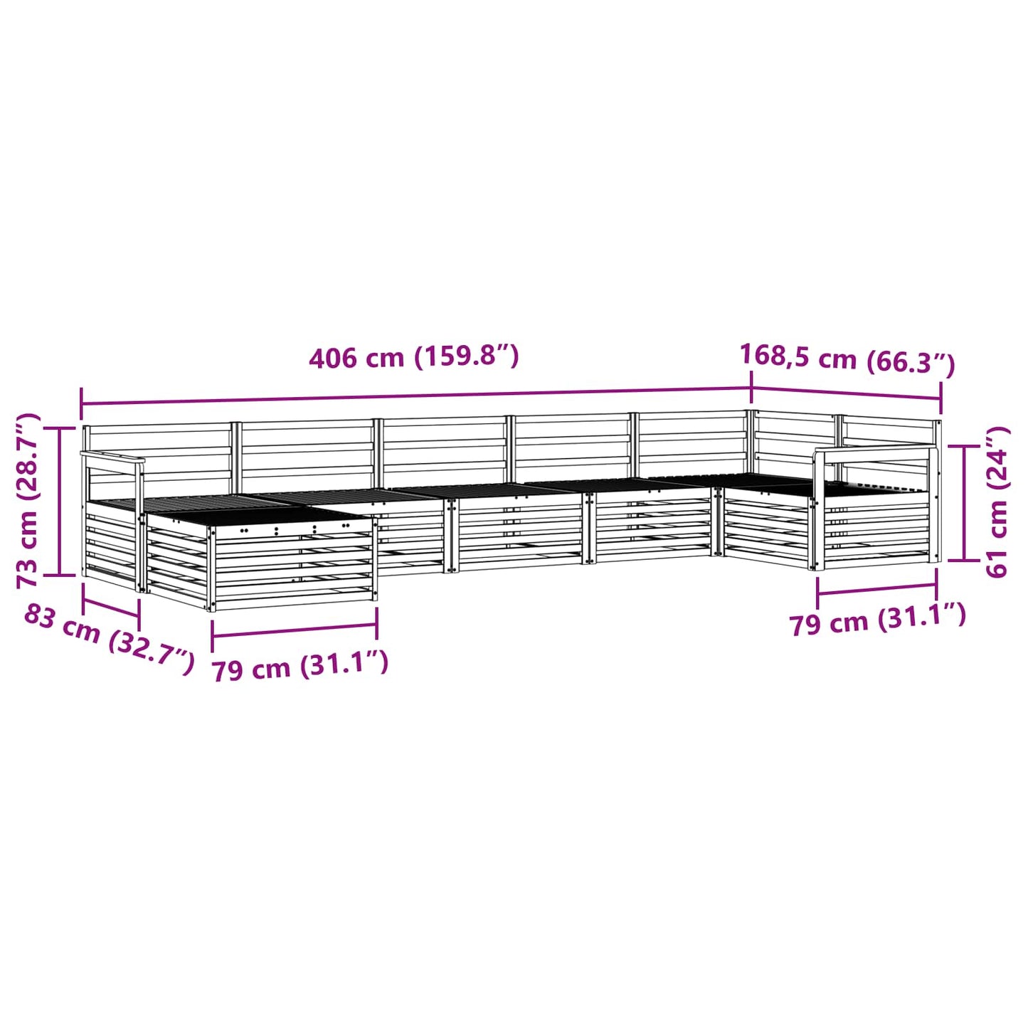 Sofasett 7 pcs Naturlig Solid akasietre vidaXL