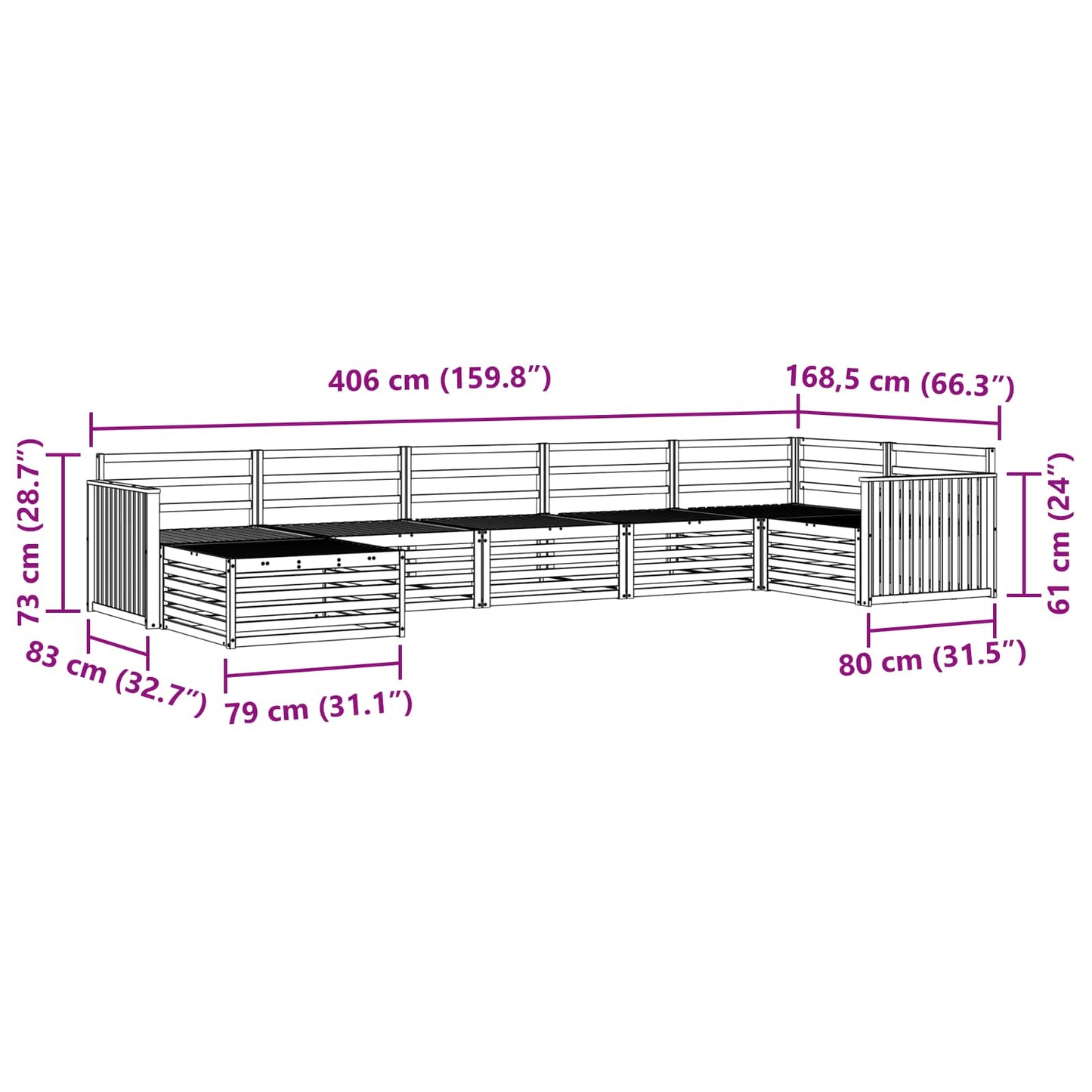 Sofasett 7 pcs Naturlig Solid akasietre vidaXL