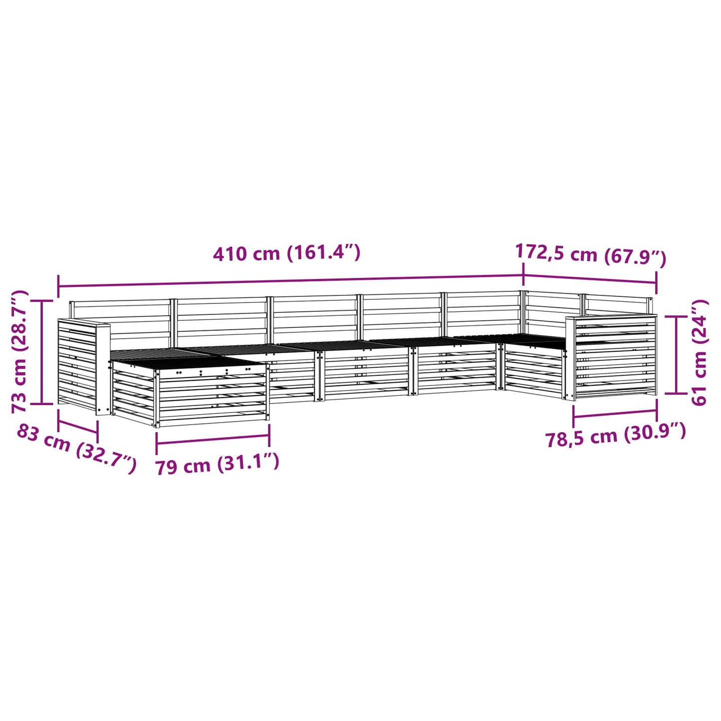 Sofasett 7 pcs Naturlig Solid akasietre vidaXL