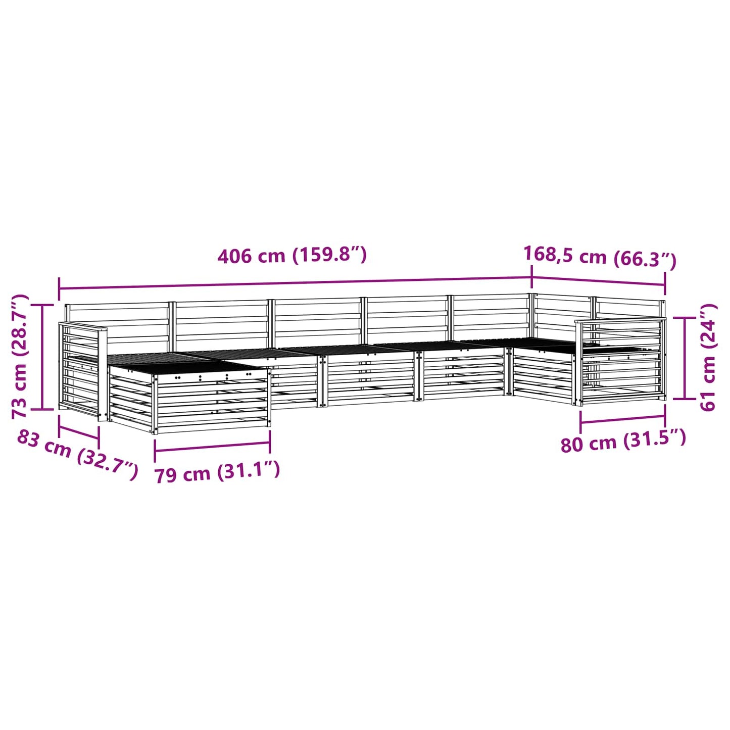 Sofasett 7 pcs Naturlig Solid akasietre vidaXL