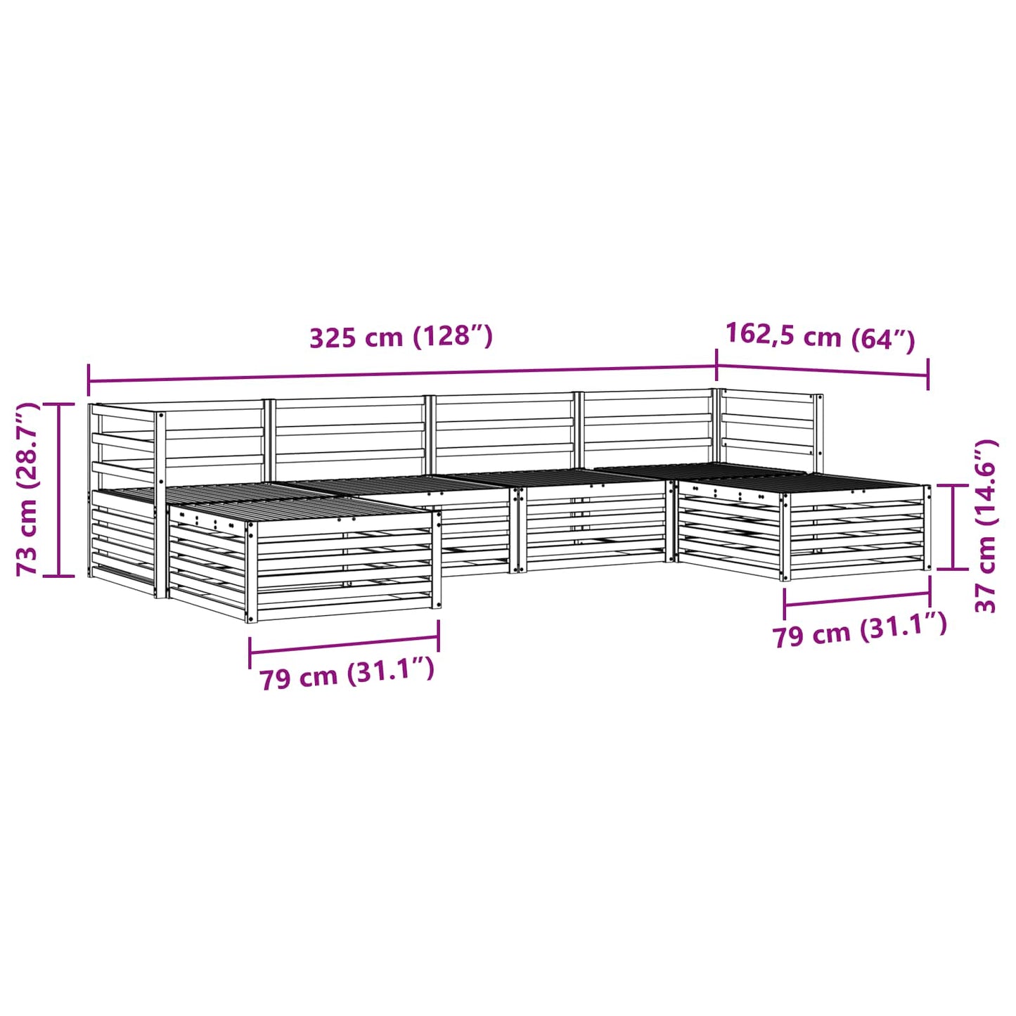 Sofasett 6 pcs Naturlig Solid akasietre