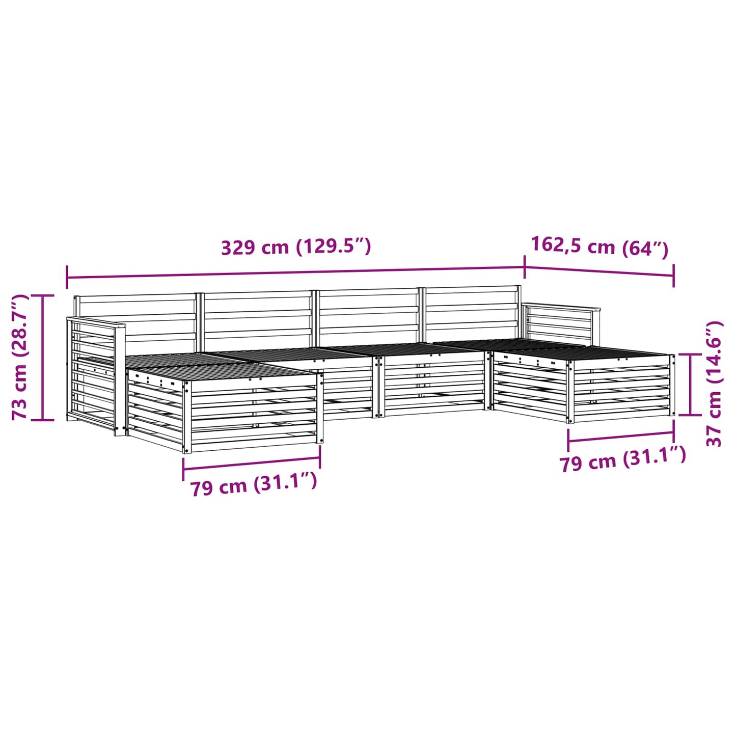 Sofasett 6 pcs Naturlig Solid akasietre