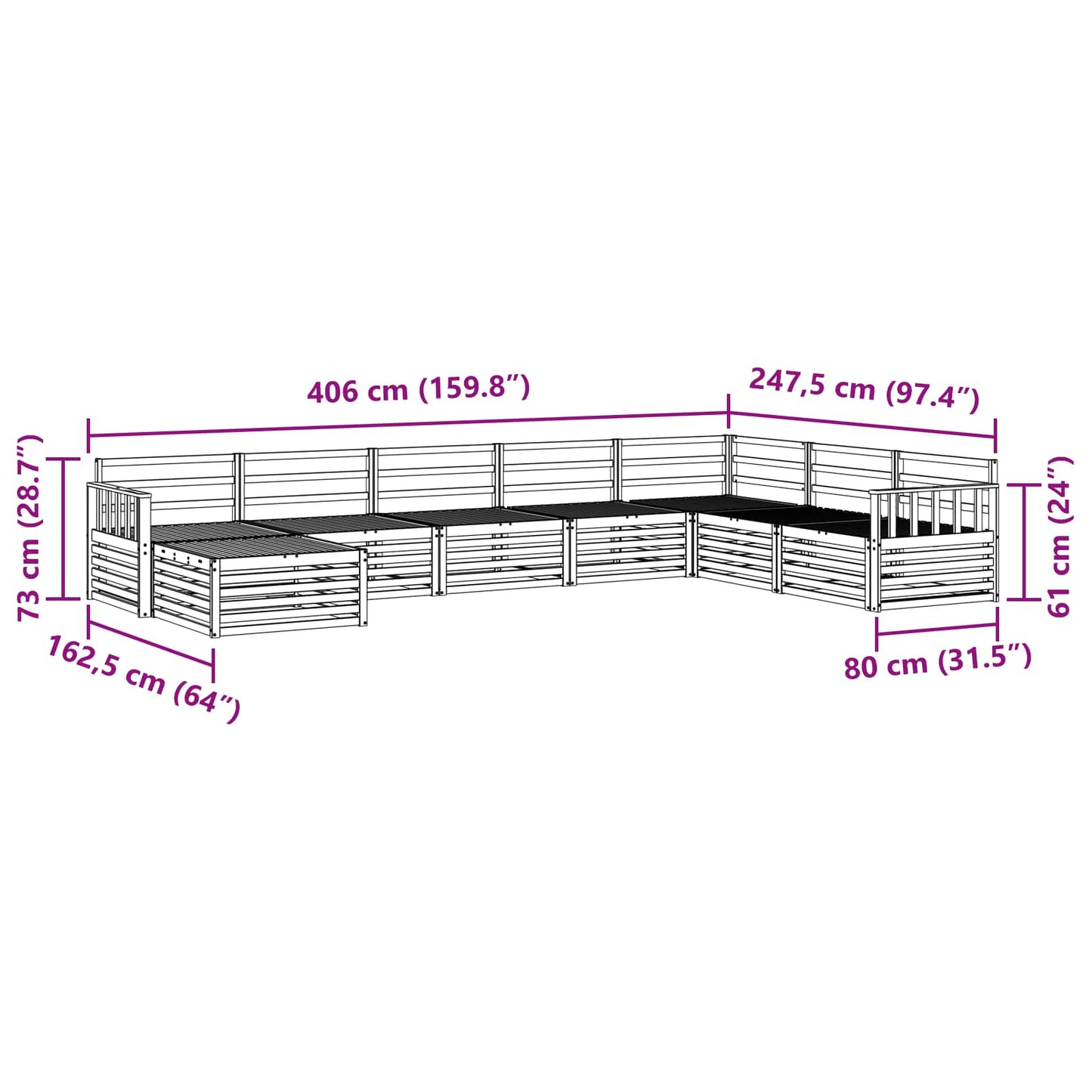 Sofasett 8 pcs Naturlig Solid akasietre vidaXL