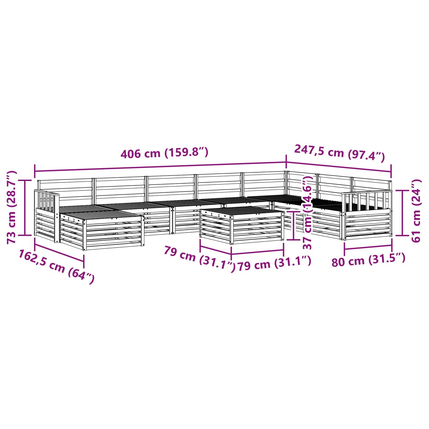 Utendørs sofa-sett 9 pcs Naturlig Solid akasietre