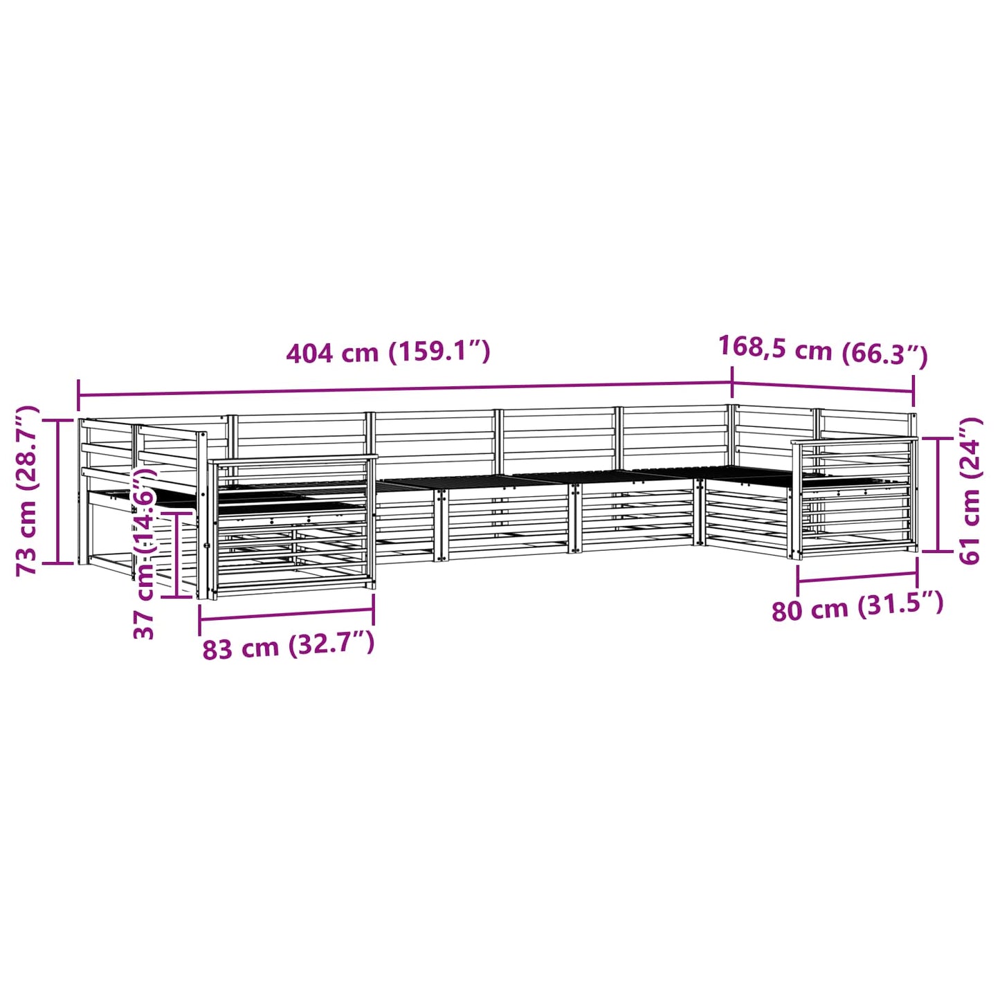 Sofasett 7 pcs Naturlig Solid akasietre vidaXL