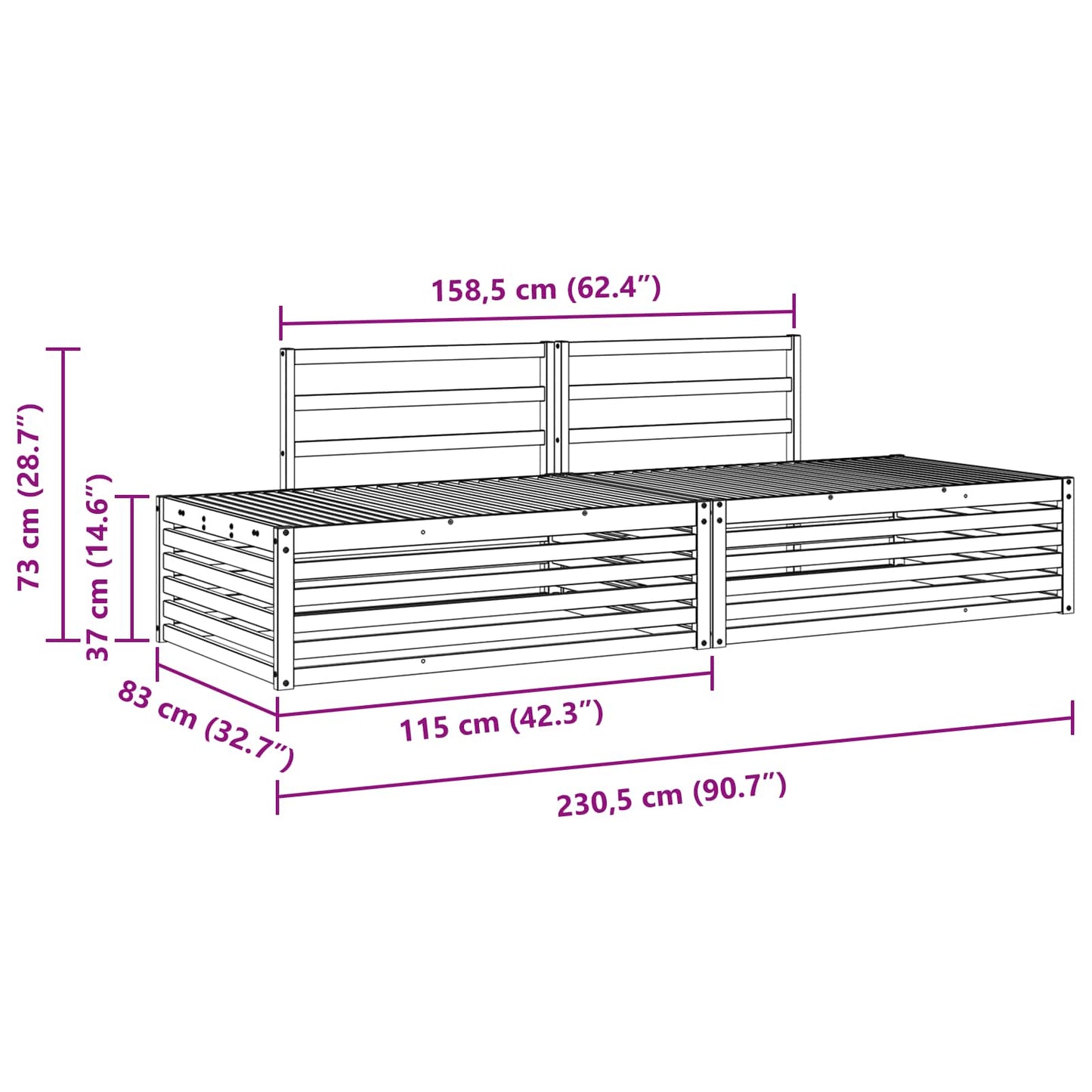 Utendørs sofa-sett Naturlig 203,5 x 83 x 73 cm Solid akasietre