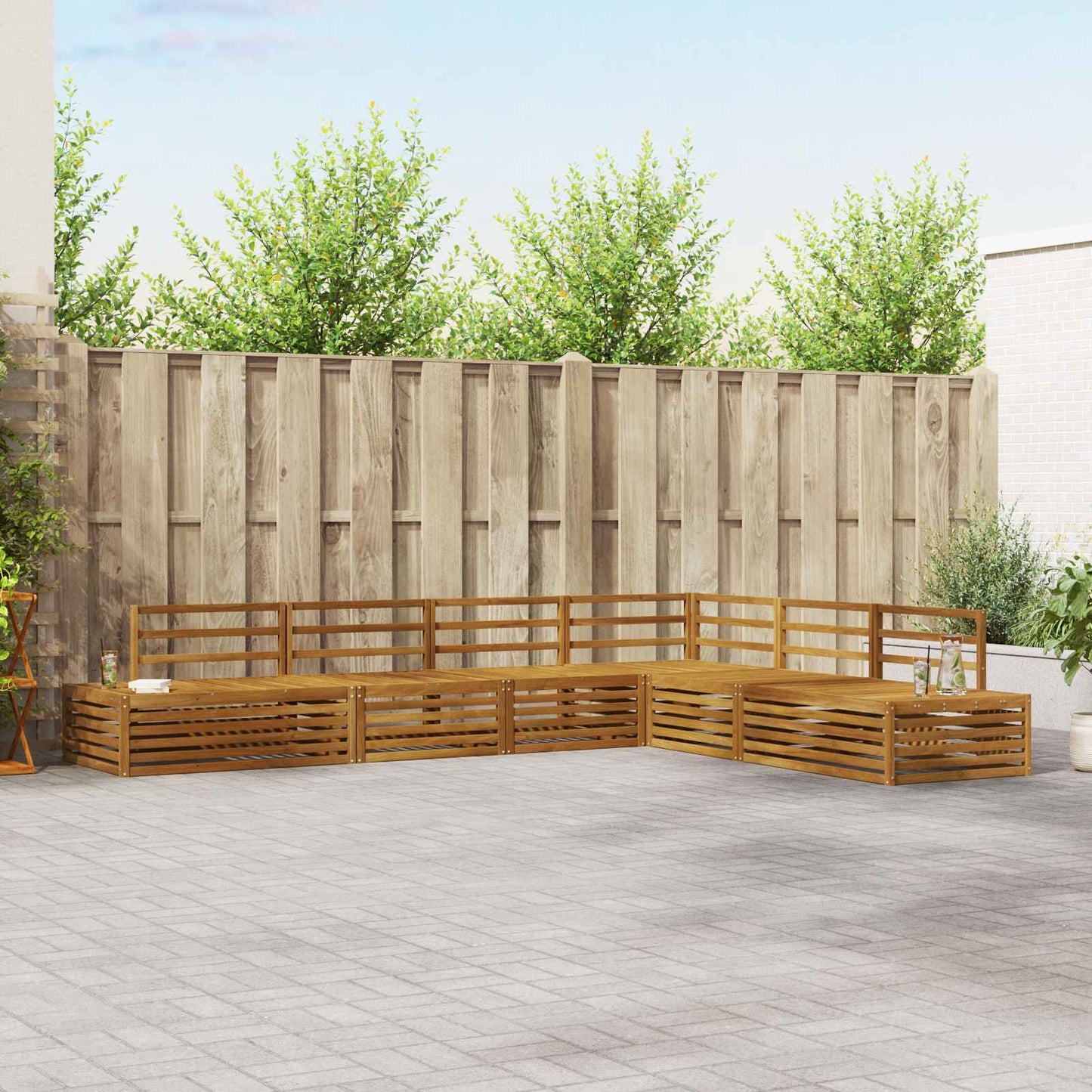 Utendørs sofa-sett 6 Stk Naturlig Solid akasietre