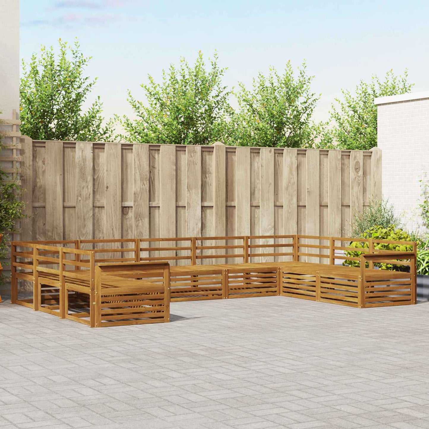 Utendørs sofa-sett 9 pcs Naturlig Solid akasietre