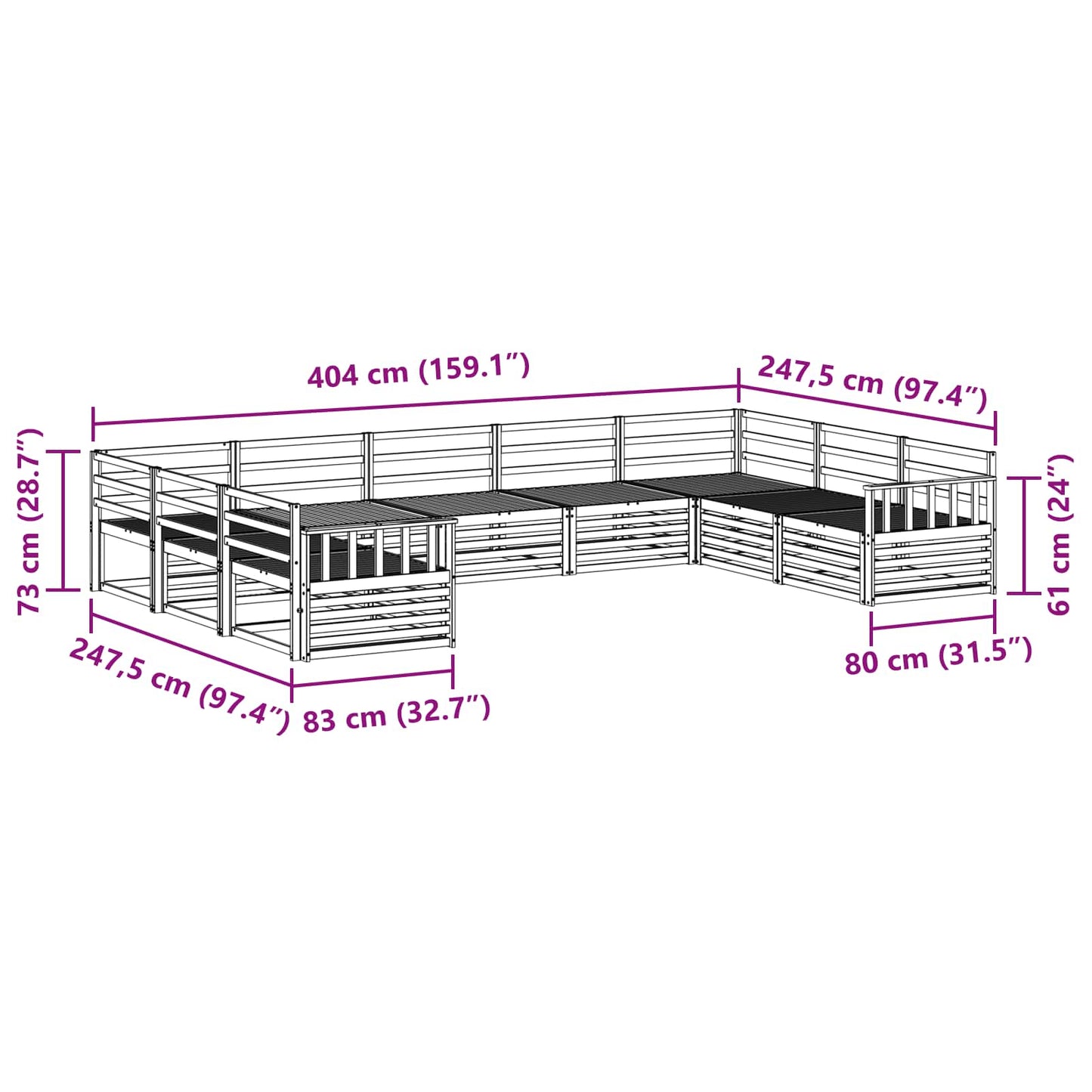 Utendørs sofa-sett 9 pcs Naturlig Solid akasietre