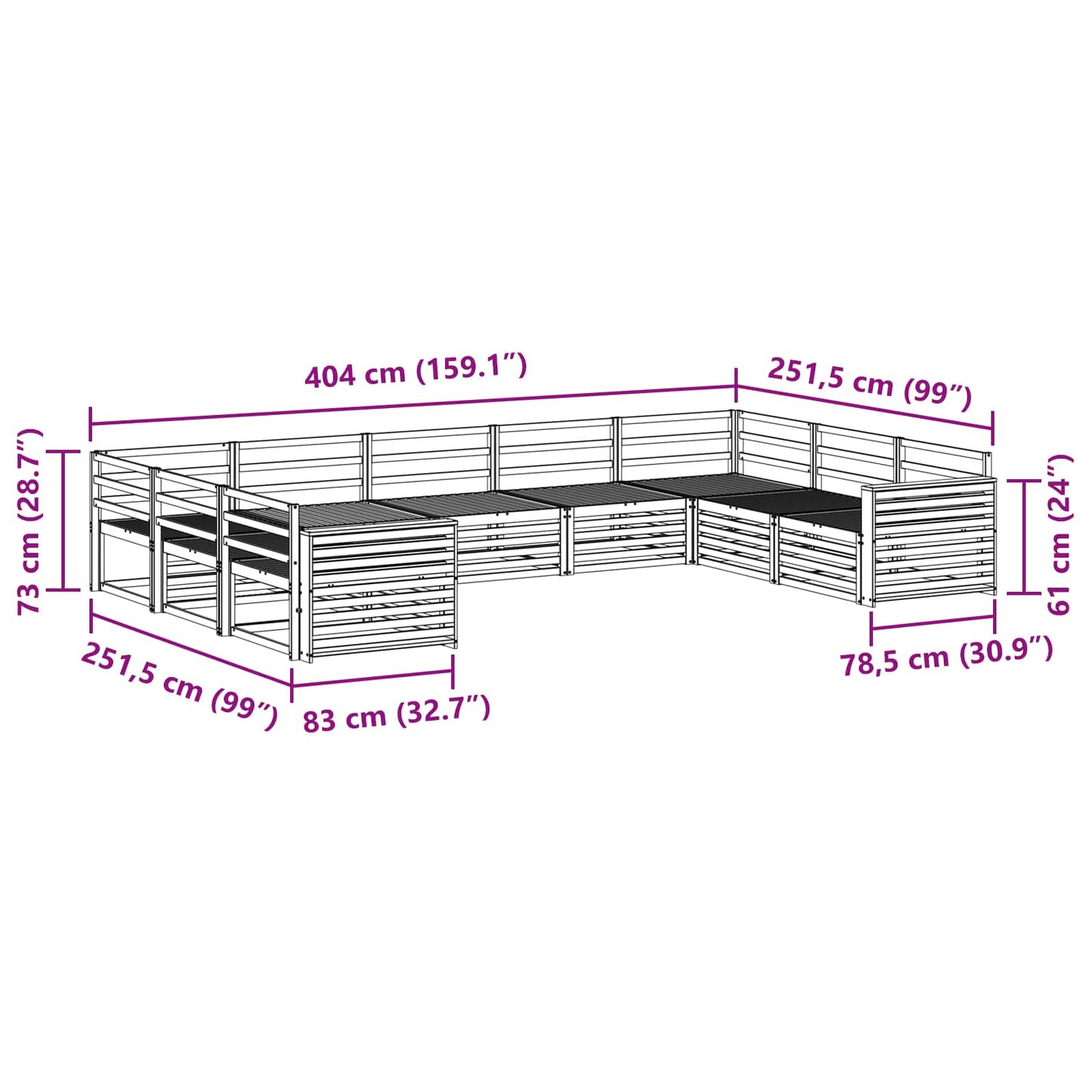 Utendørs sofa-sett 9 pcs Naturlig Solid akasietre
