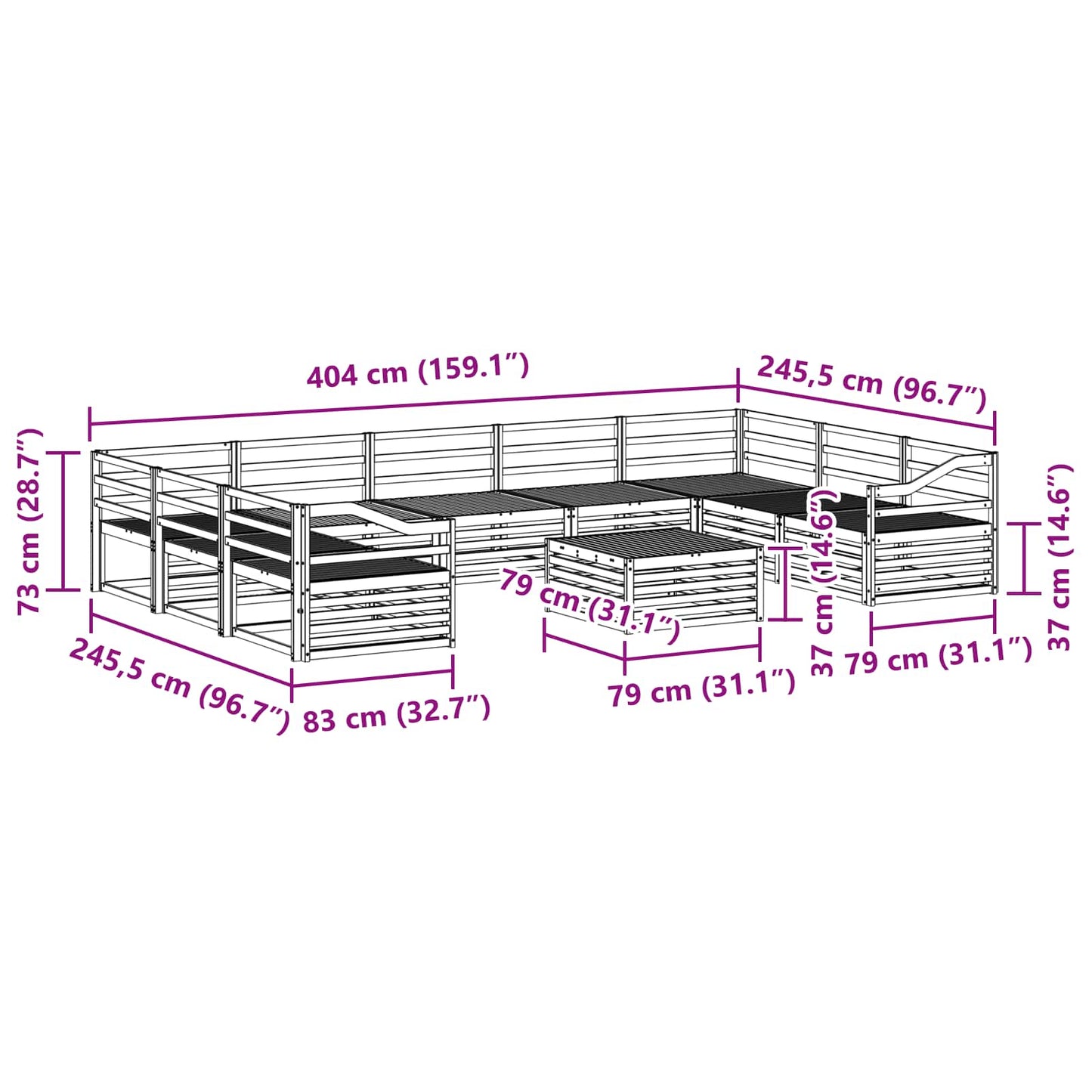 Sofasett 10 pcs Naturlig Solid akasietre vidaXL