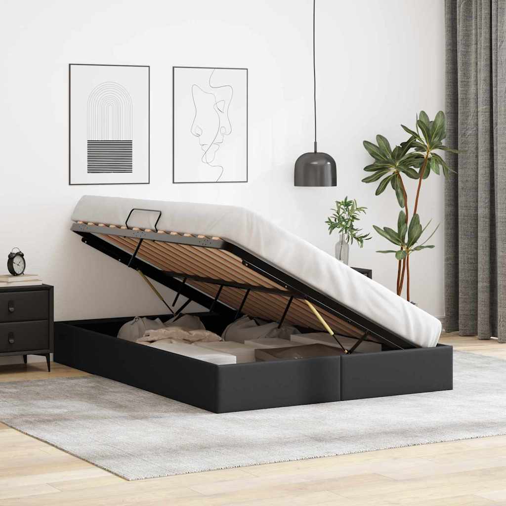 Seng med Oppbevaring med lagring Svart 137 x 190 cm Kunstlær