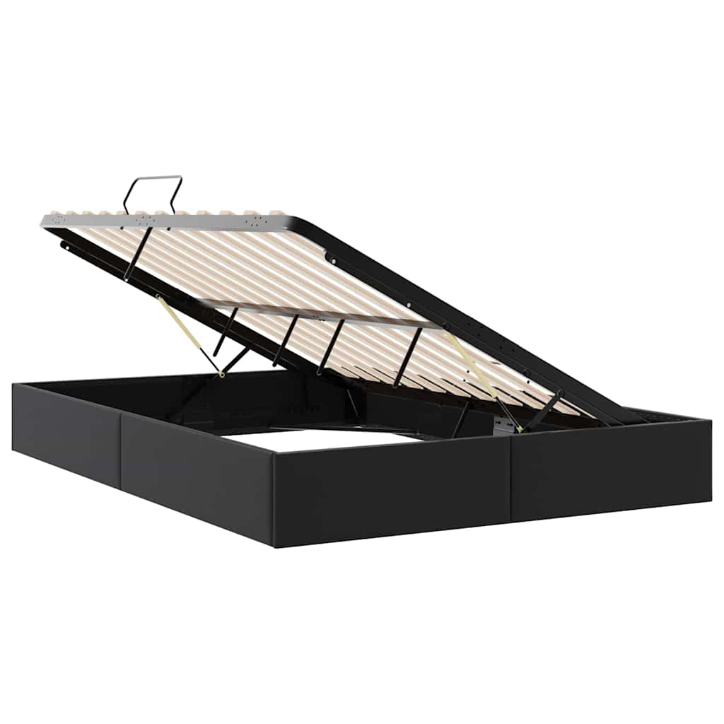 Seng med Oppbevaring med lagring Svart 137 x 190 cm Kunstlær