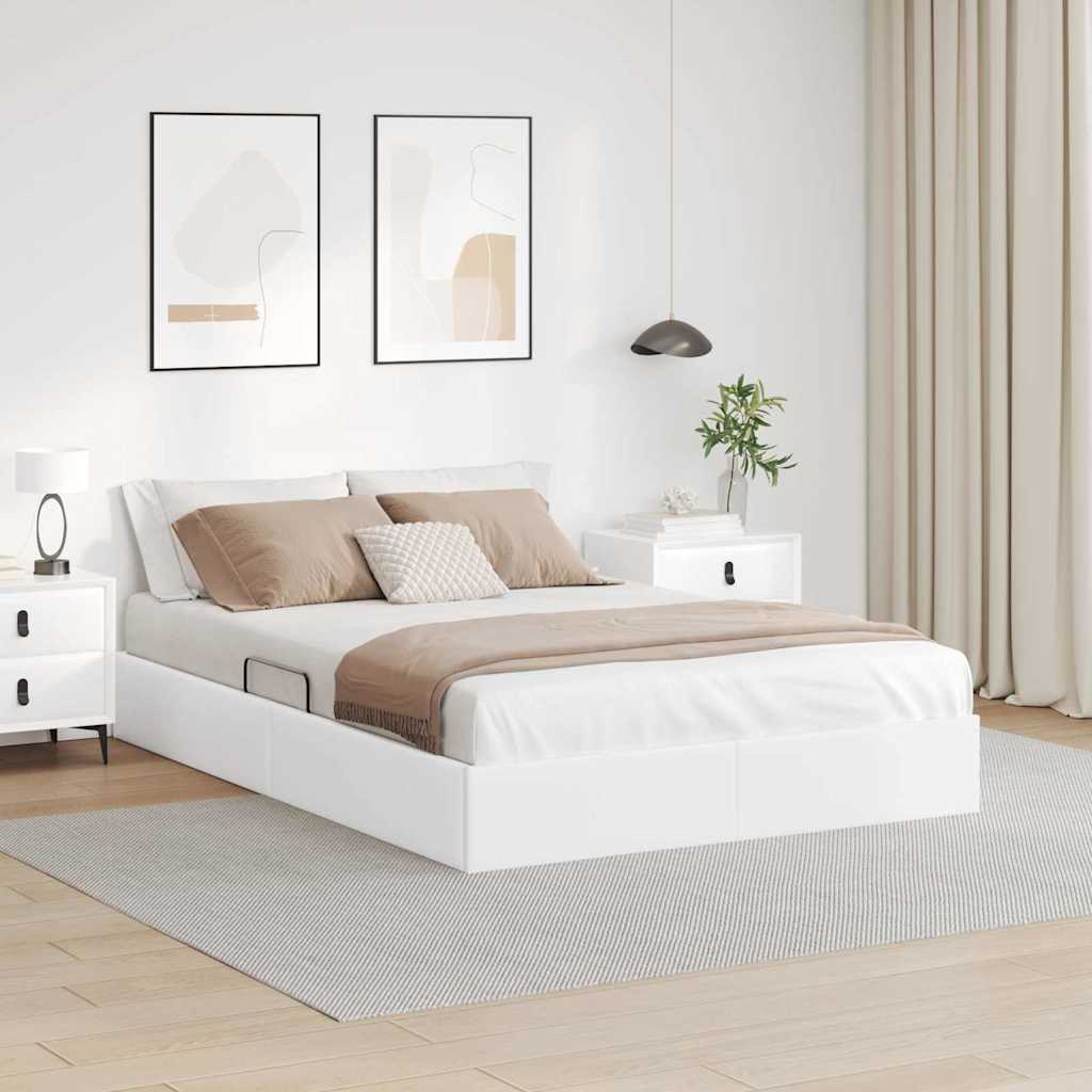 Seng med Oppbevaring med lagring Ren Hvit 137 x 190 cm Kunstlær